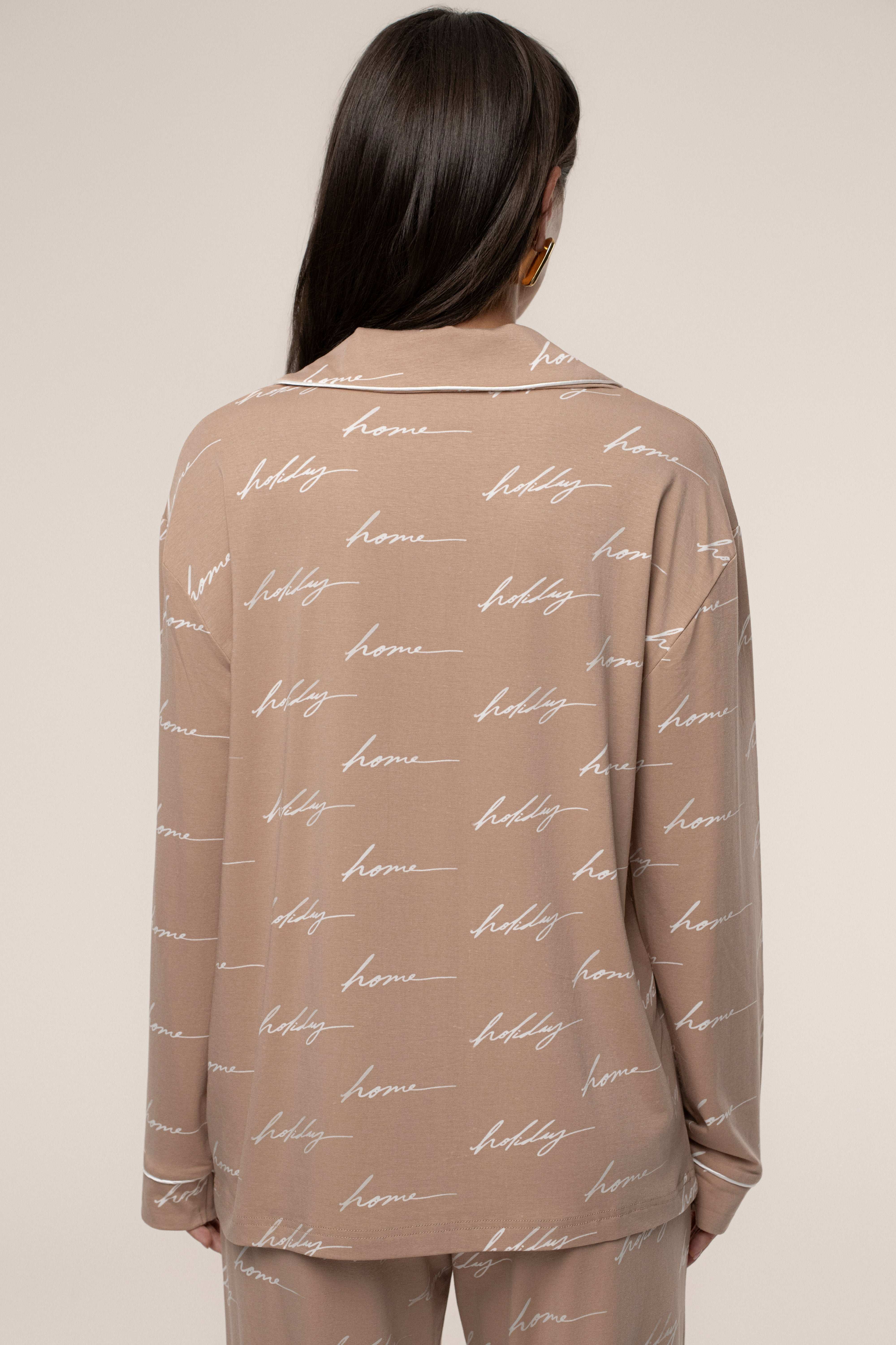 Beige Home For The Holidays Adult Pajama Set - JLUXLABEL