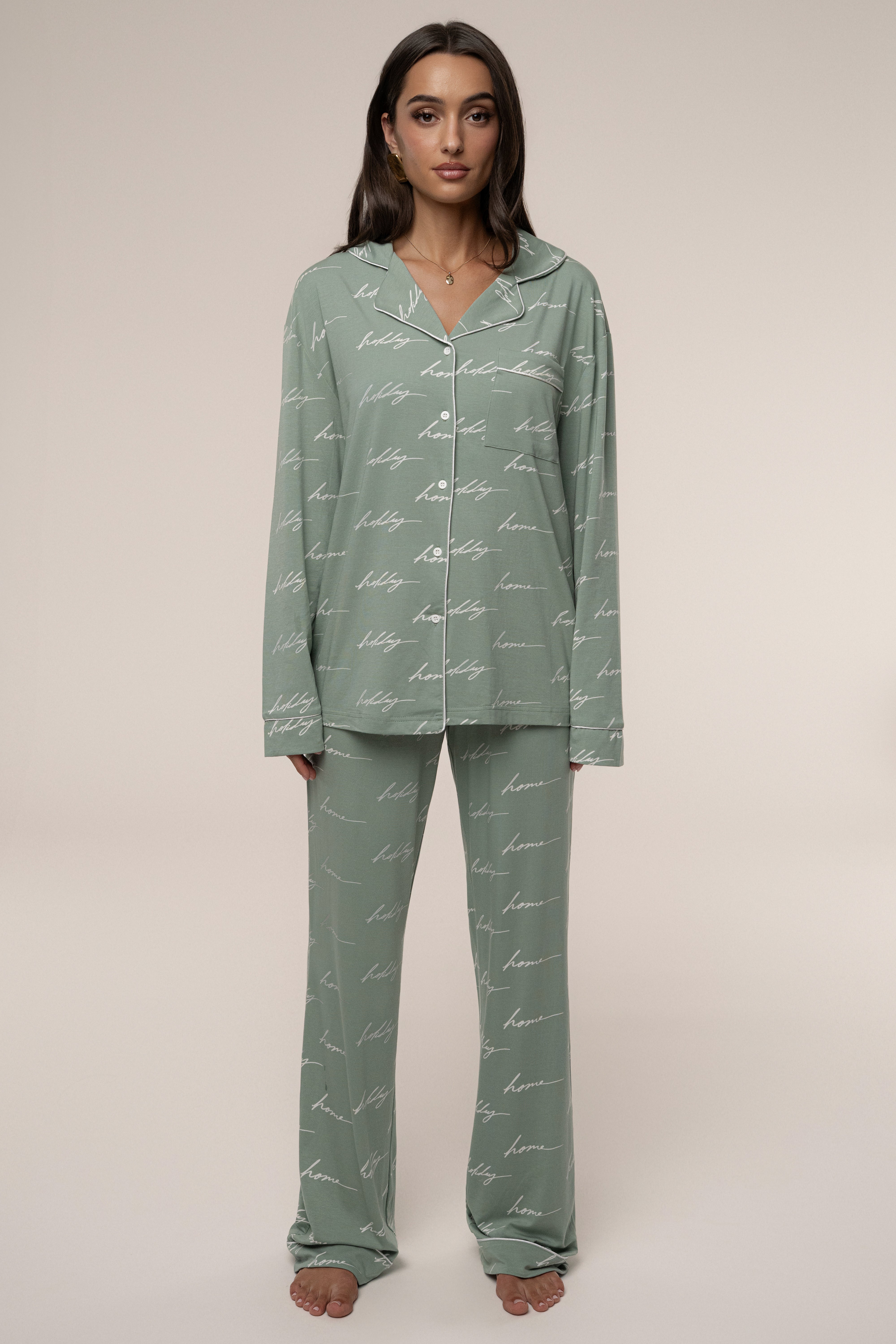 Sage Home For The Holidays Adult Pajama Set - JLUXLABEL