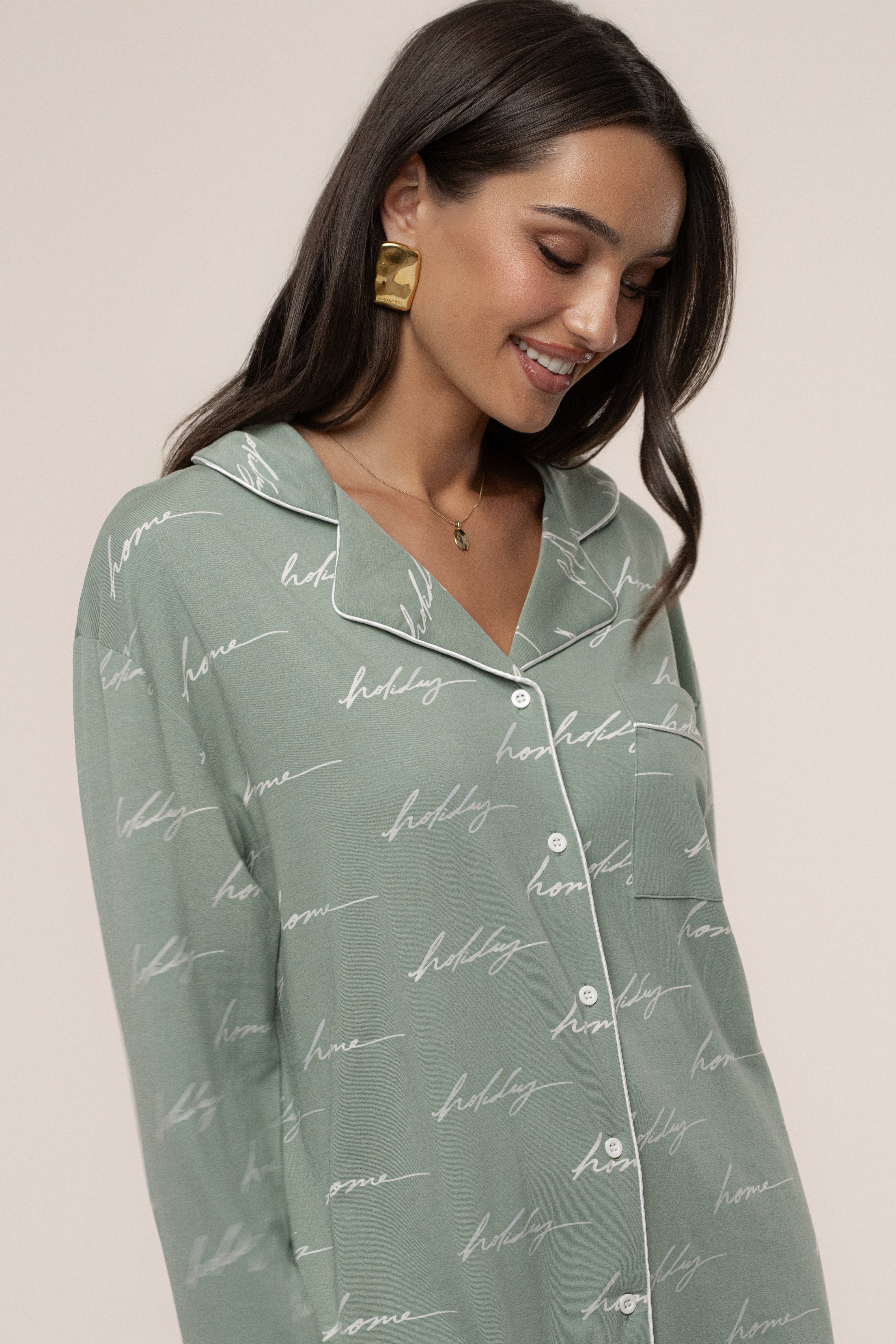 Sage Home For The Holidays Adult Pajama Set - JLUXLABEL