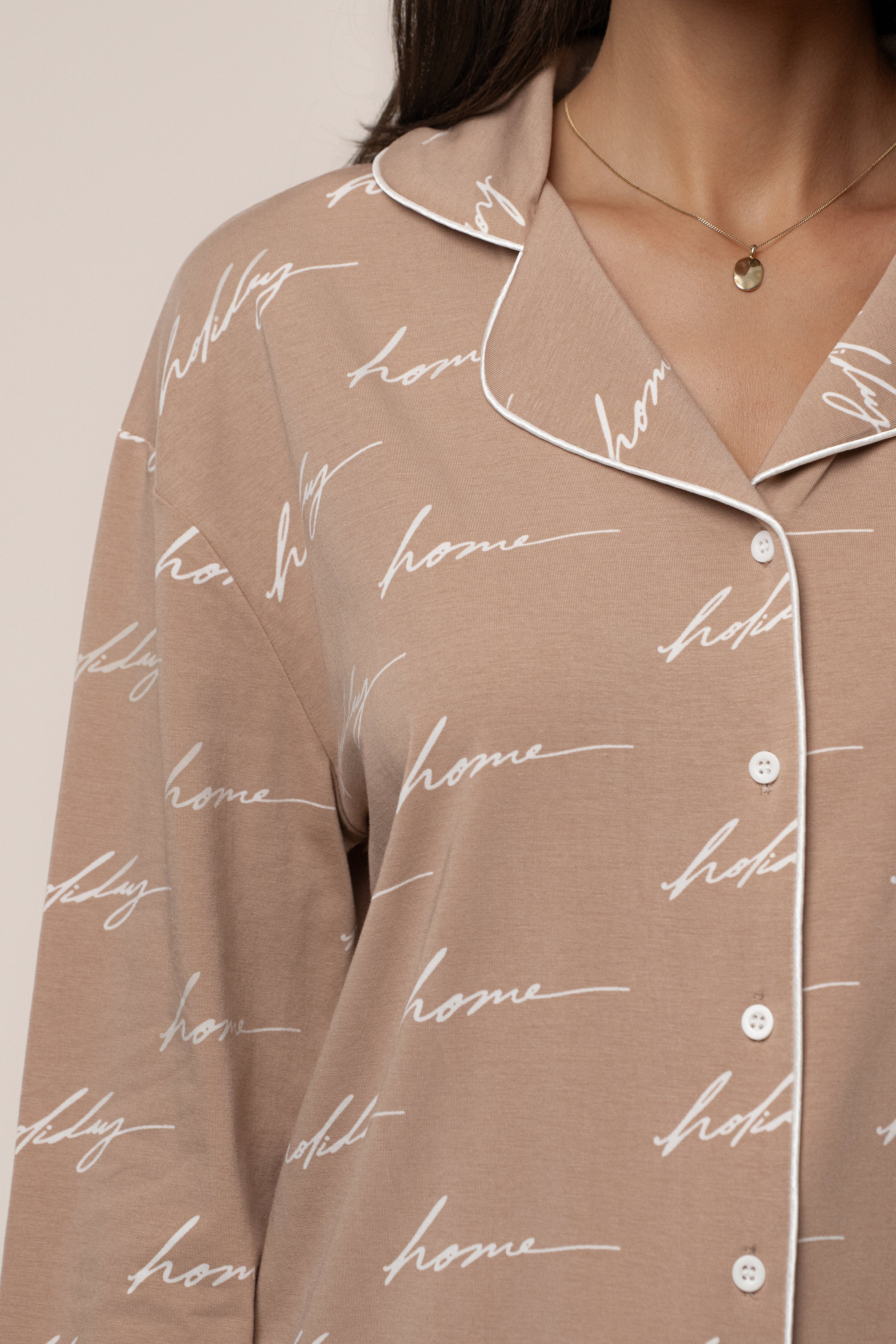 Beige Home For The Holidays Adult Pajama Set - JLUXLABEL