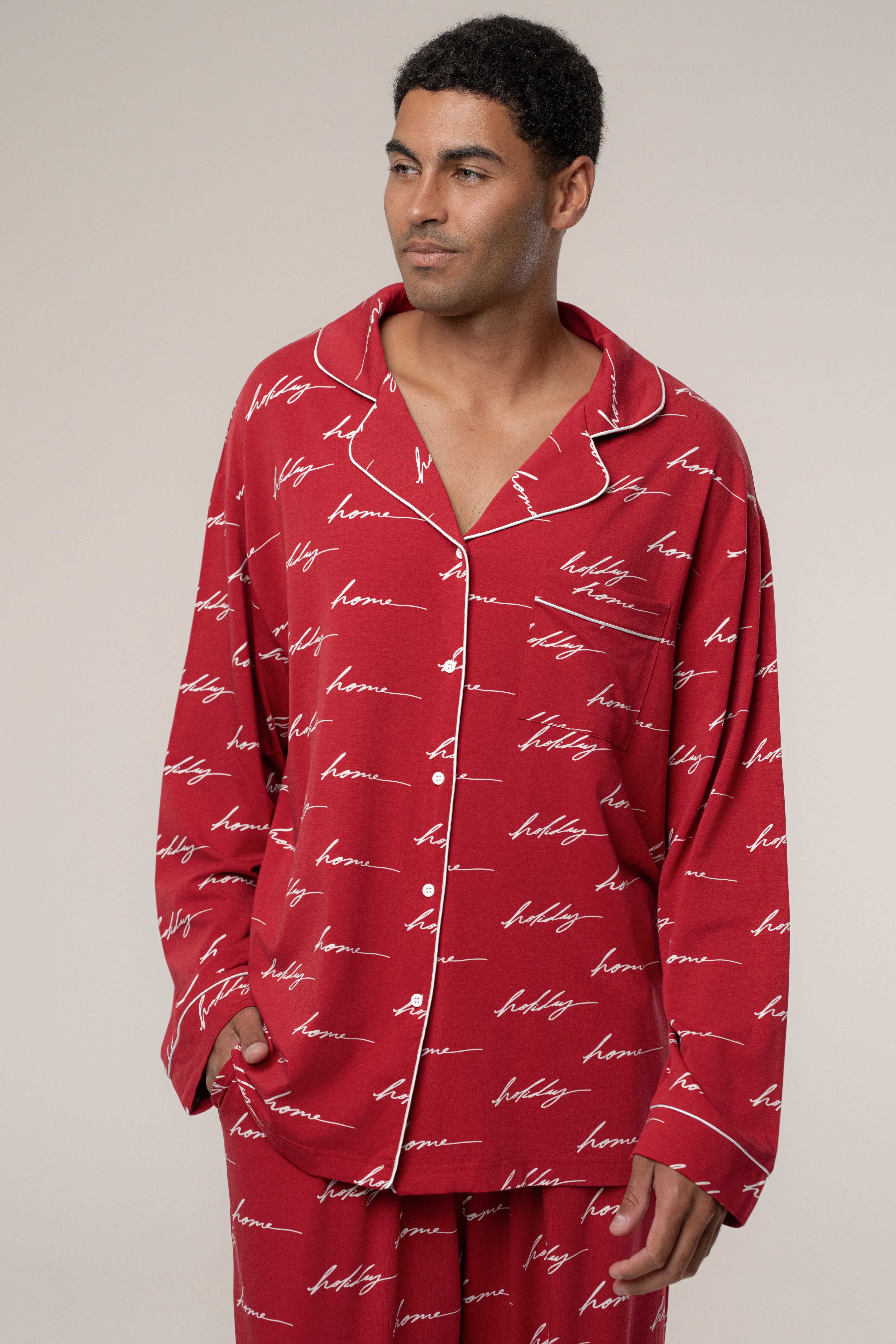 Merry Red Home For The Holidays Adult Pajama Set - JLUXLABEL