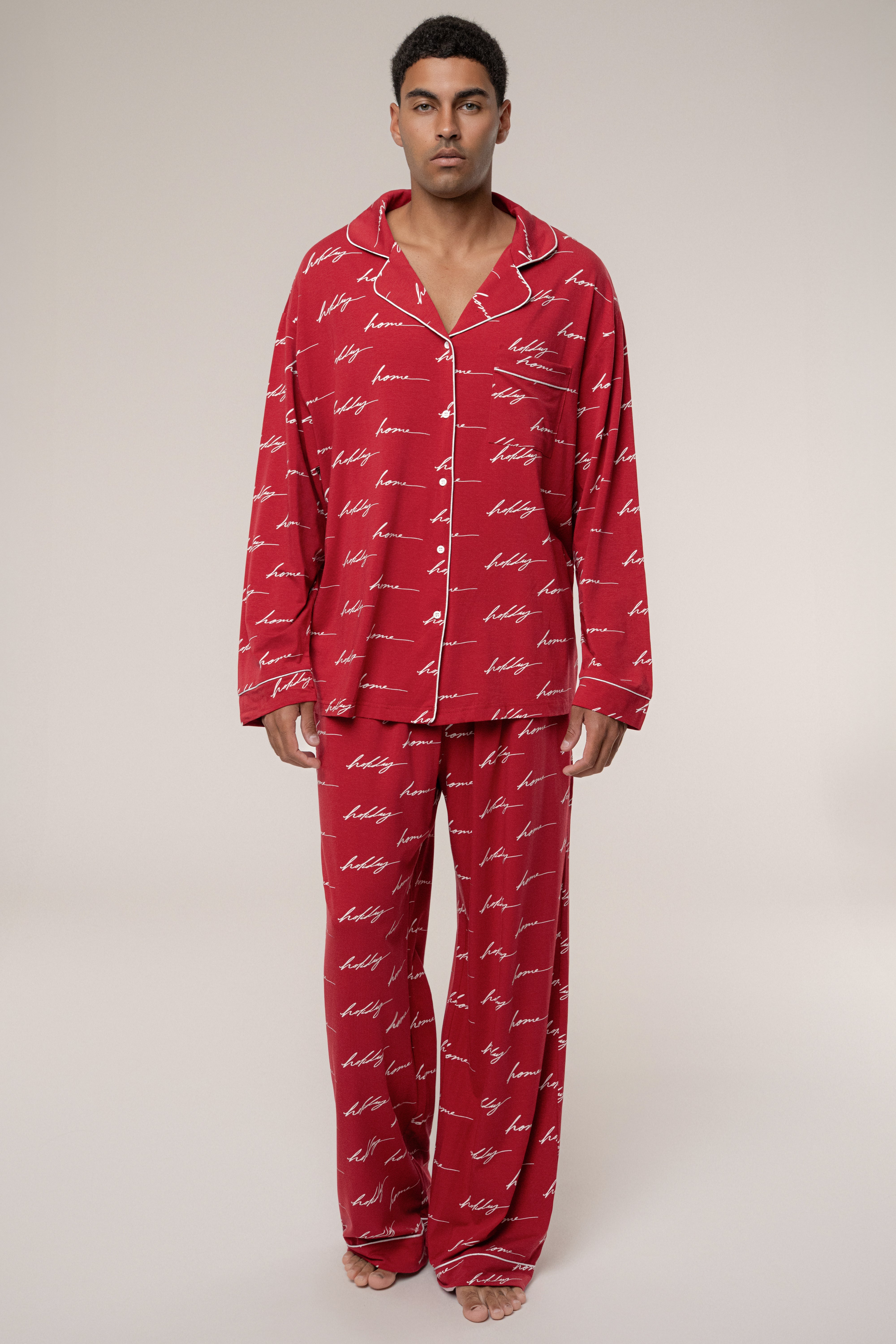 Merry Red Home For The Holidays Adult Pajama Set - JLUXLABEL