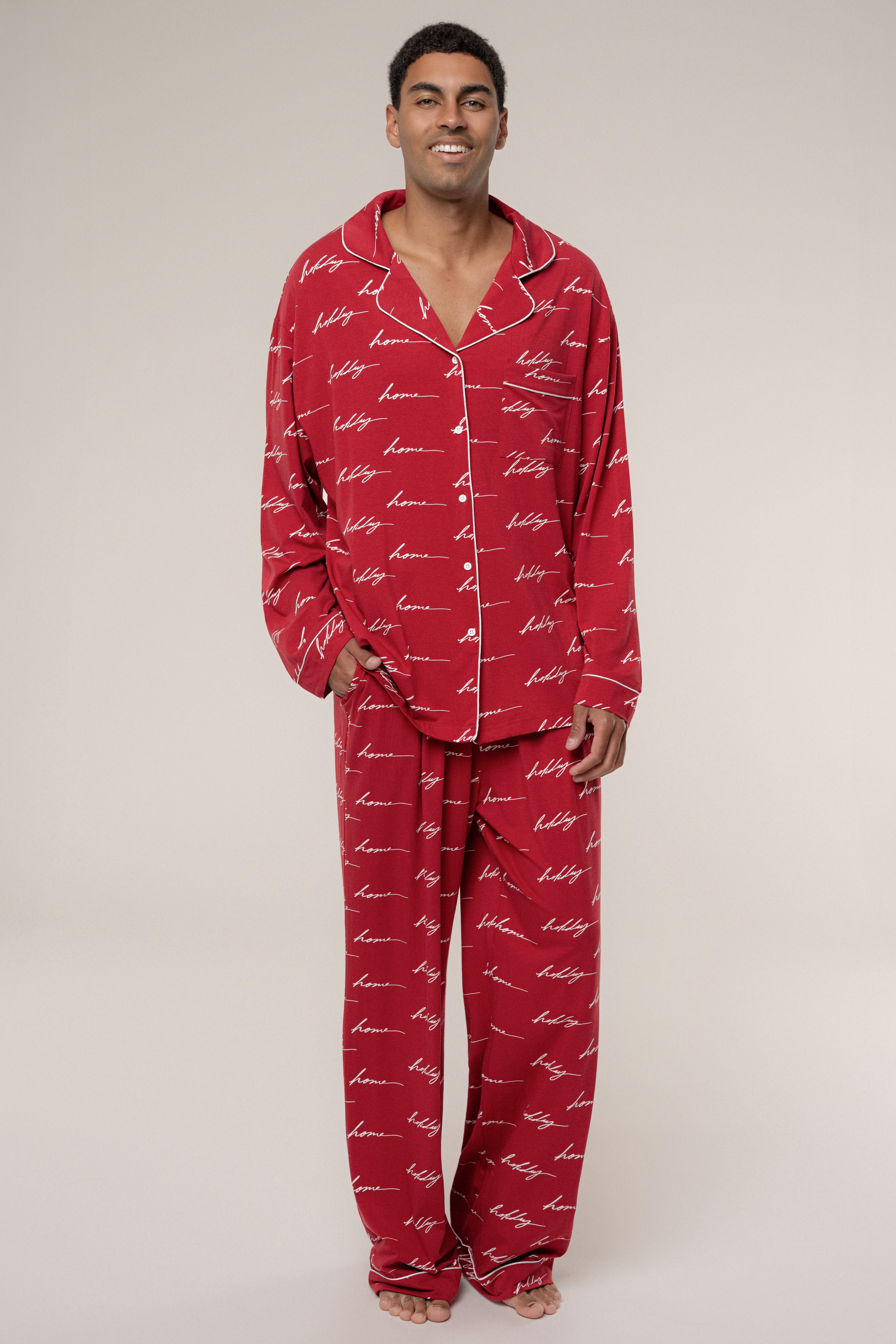 Merry Red Home For The Holidays Adult Pajama Set - JLUXLABEL
