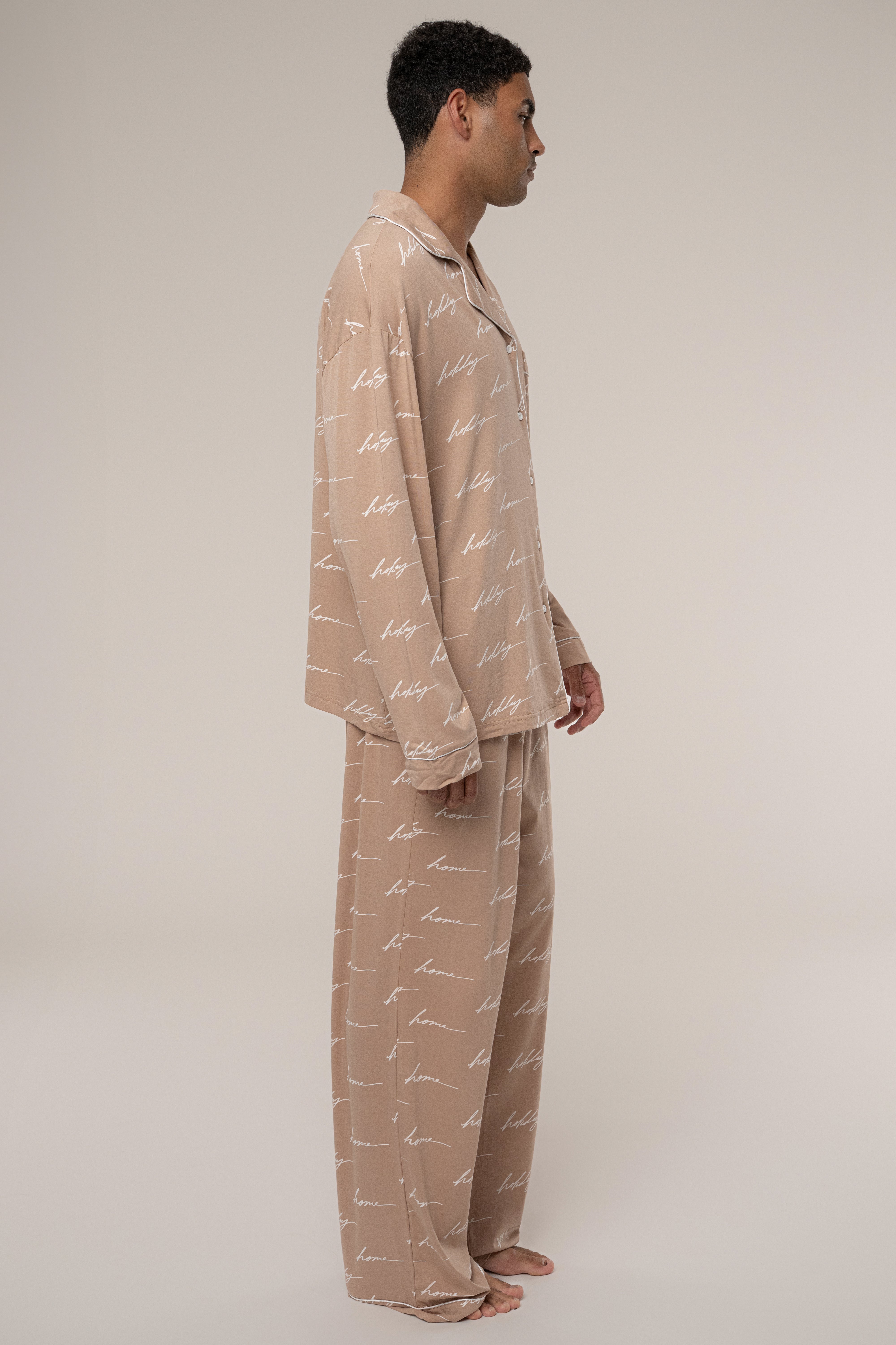 Beige Home For The Holidays Adult Pajama Set - JLUXLABEL
