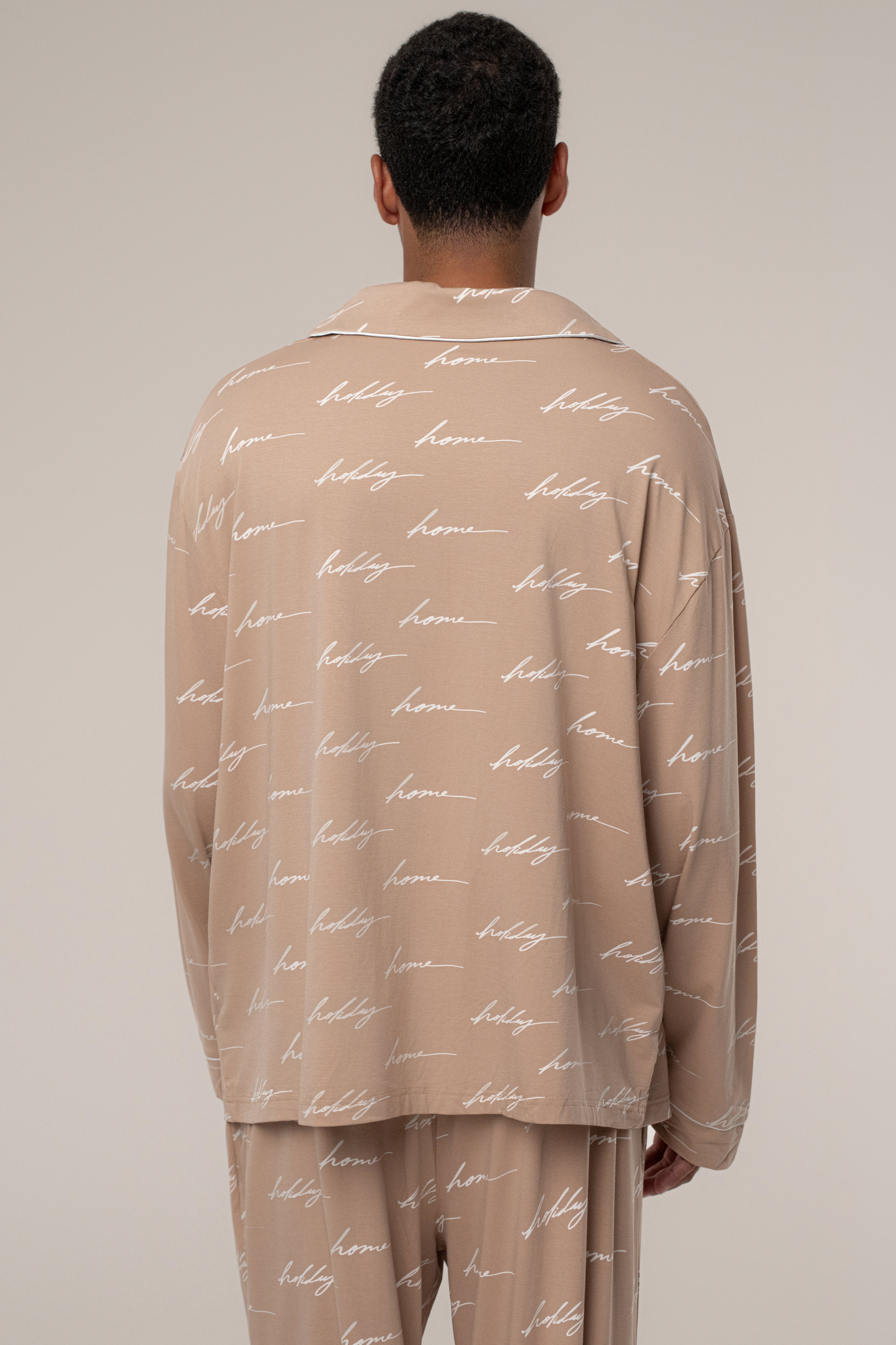 Beige Home For The Holidays Adult Pajama Set - JLUXLABEL