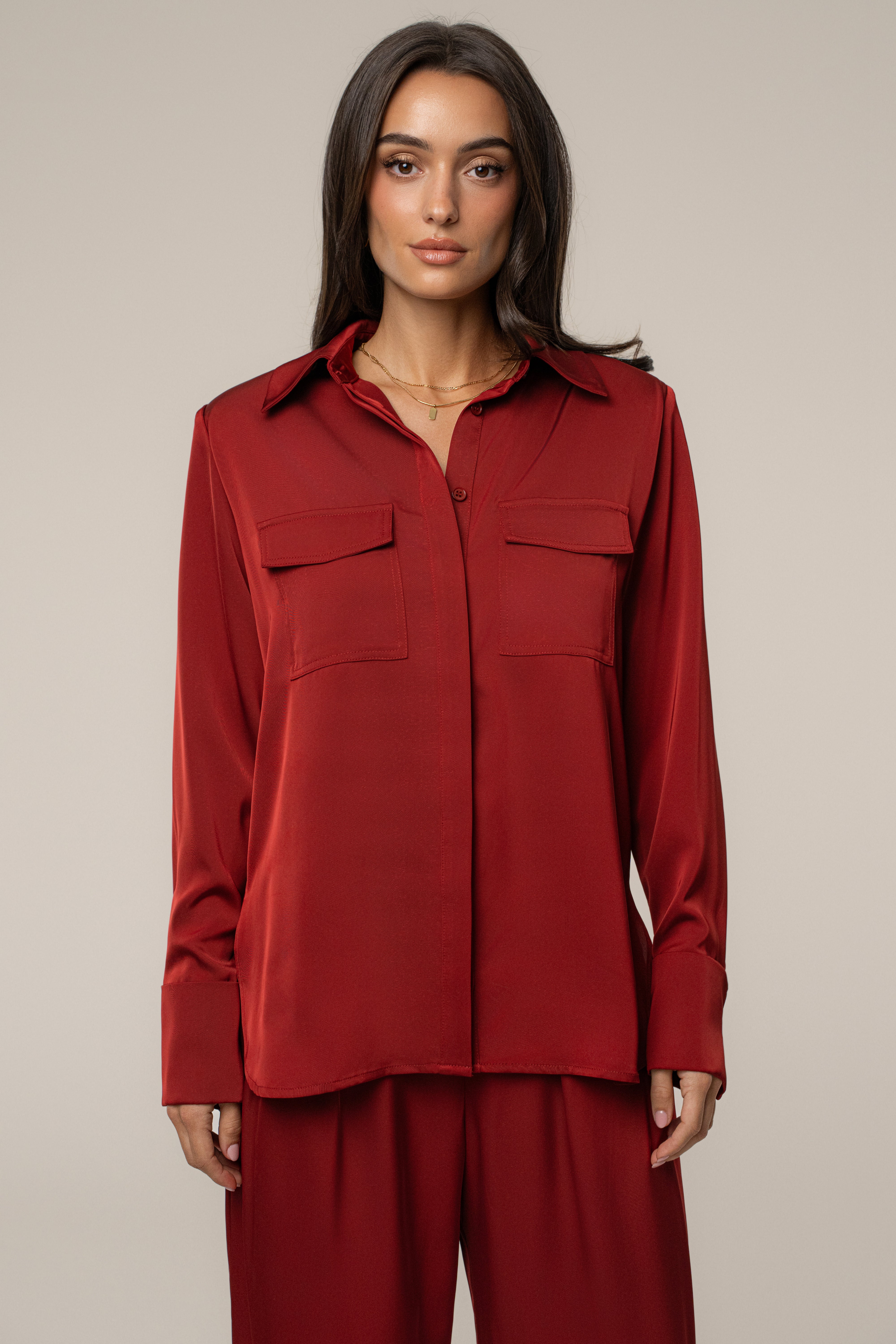 Burgundy Misty Button Up - JLUXLABEL
