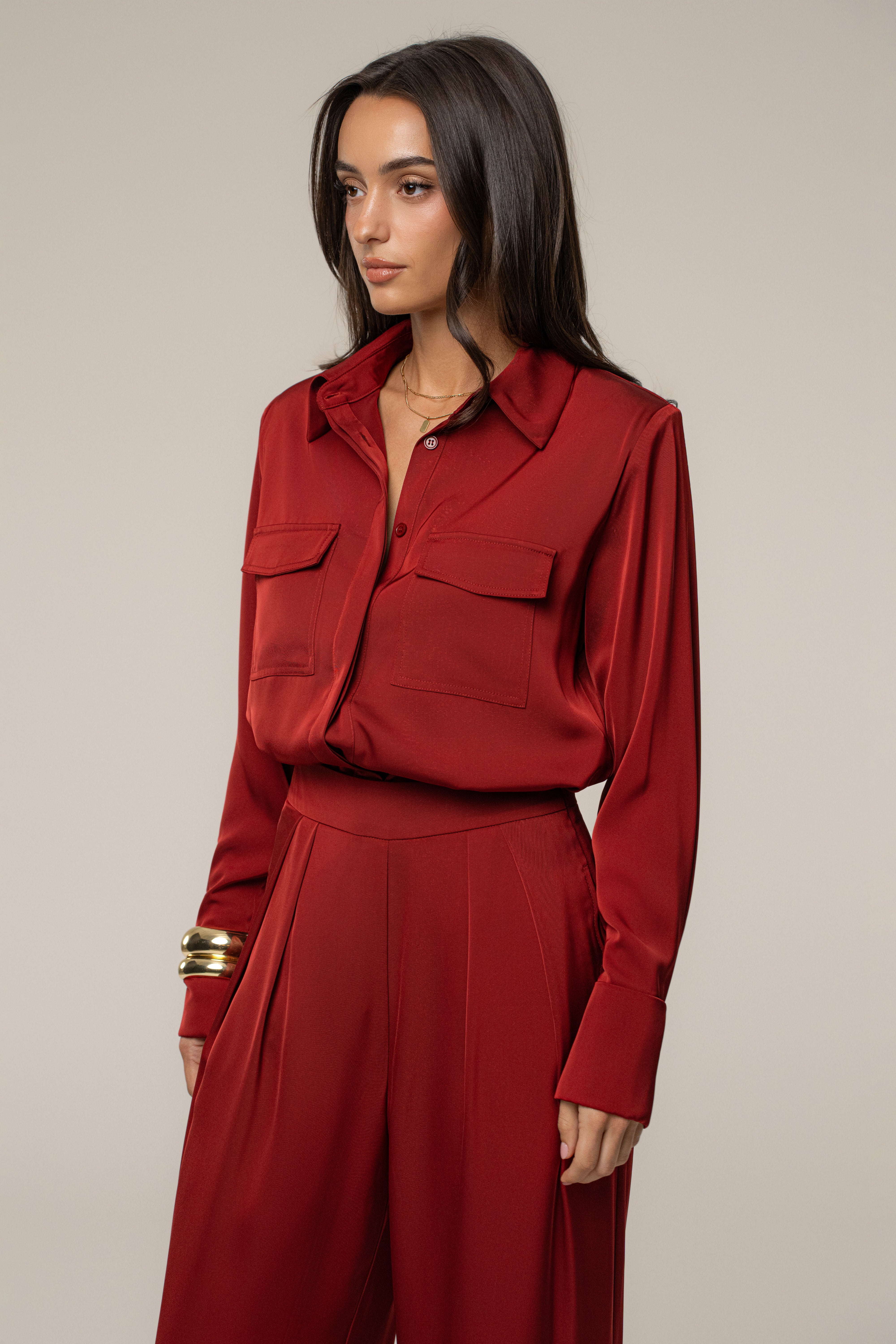 Burgundy Misty Button Up - JLUXLABEL