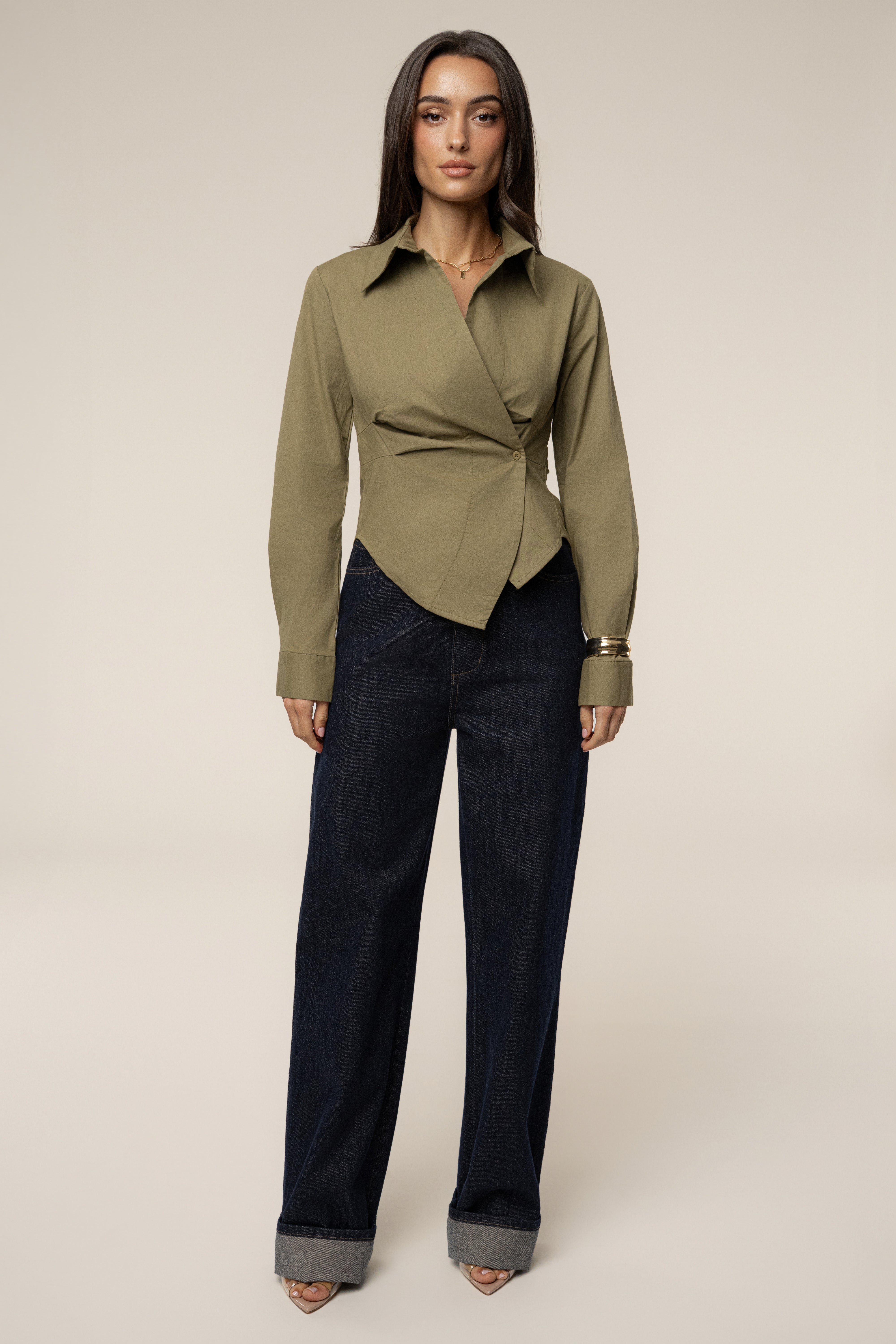 Olive Sculpt And Form Blouse - JLUXLABEL