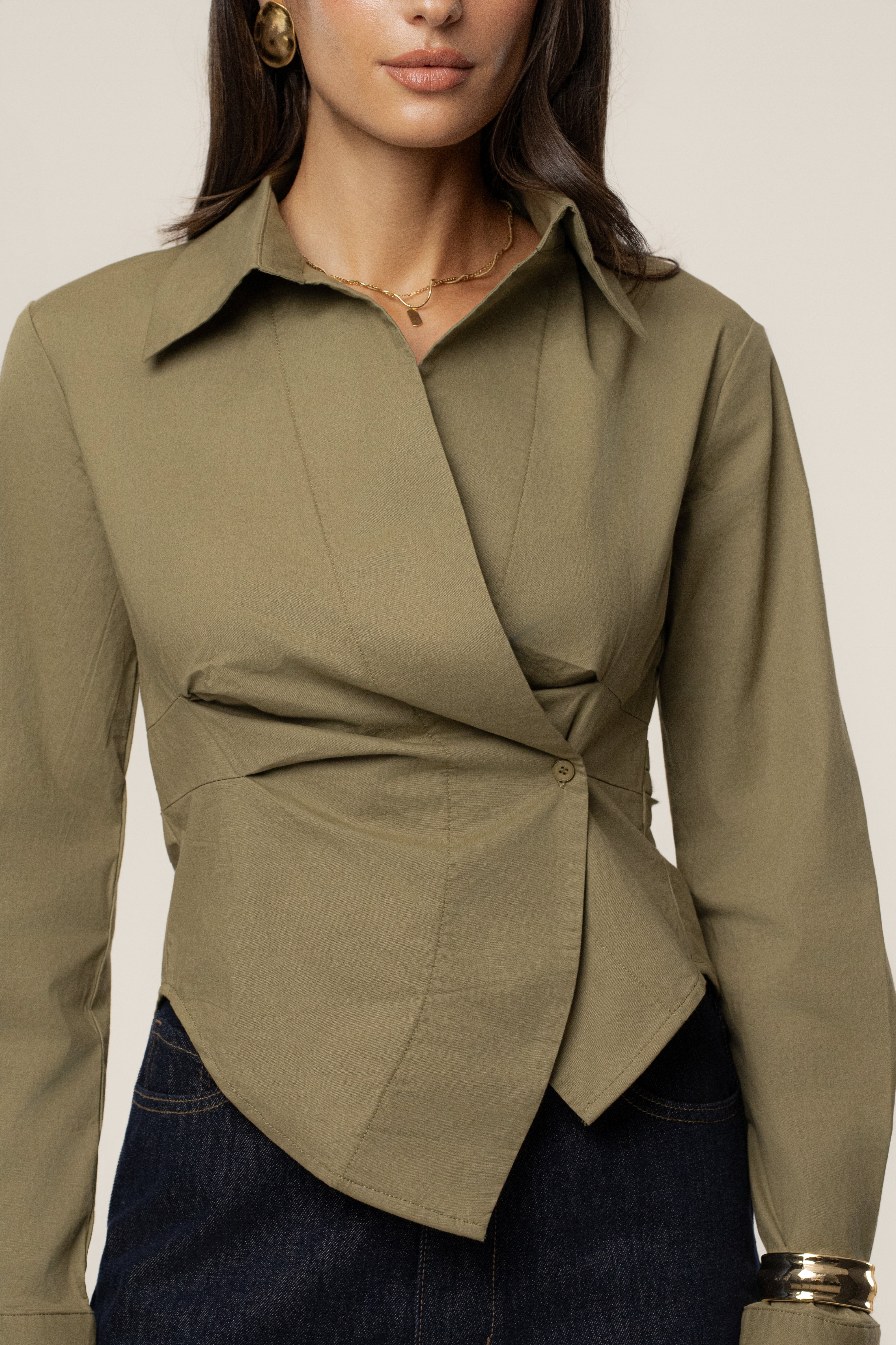 Olive Sculpt And Form Blouse - JLUXLABEL