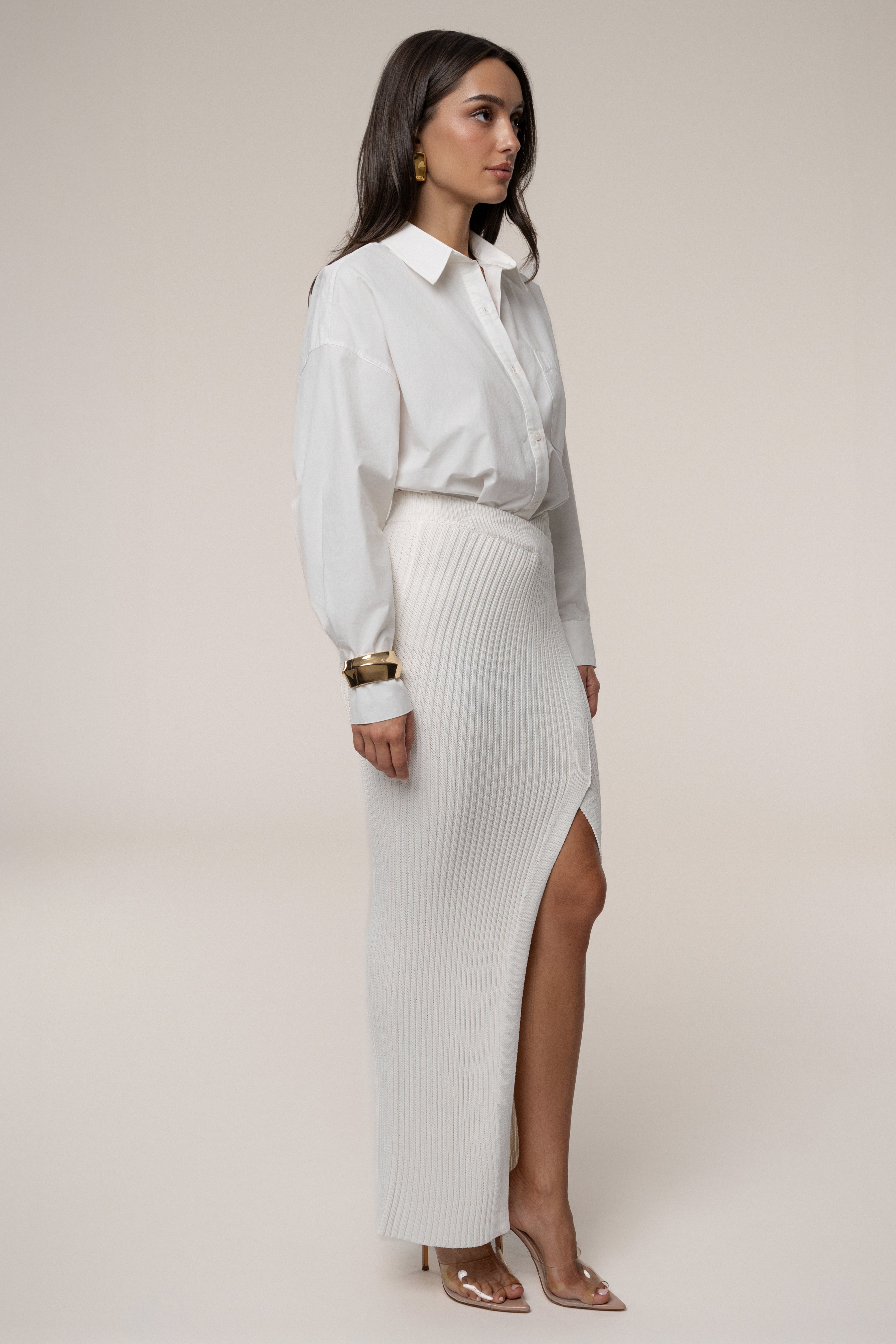 Ivory Hamptons Ribbed Slit Skirt