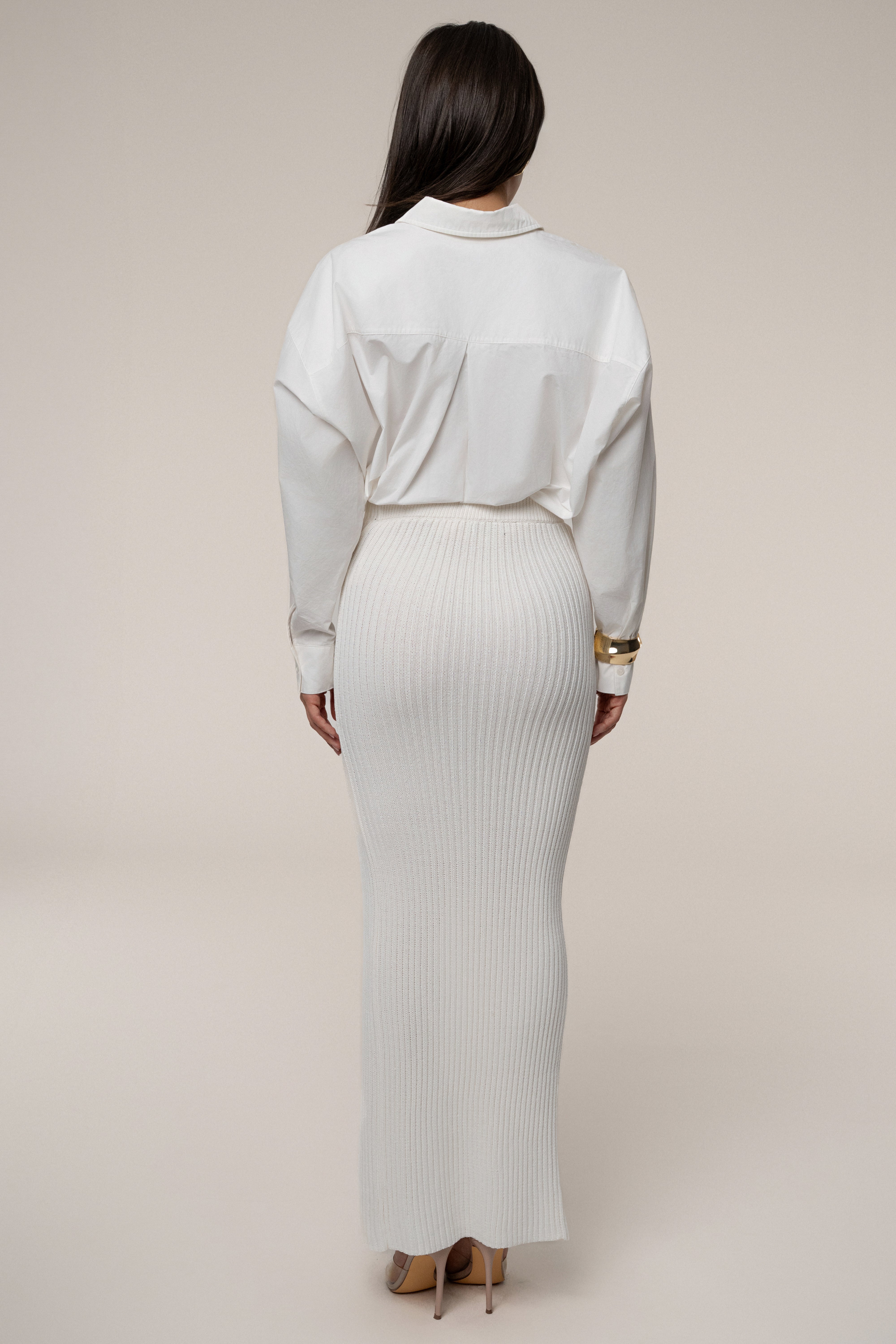 Ivory Hamptons Ribbed Slit Skirt