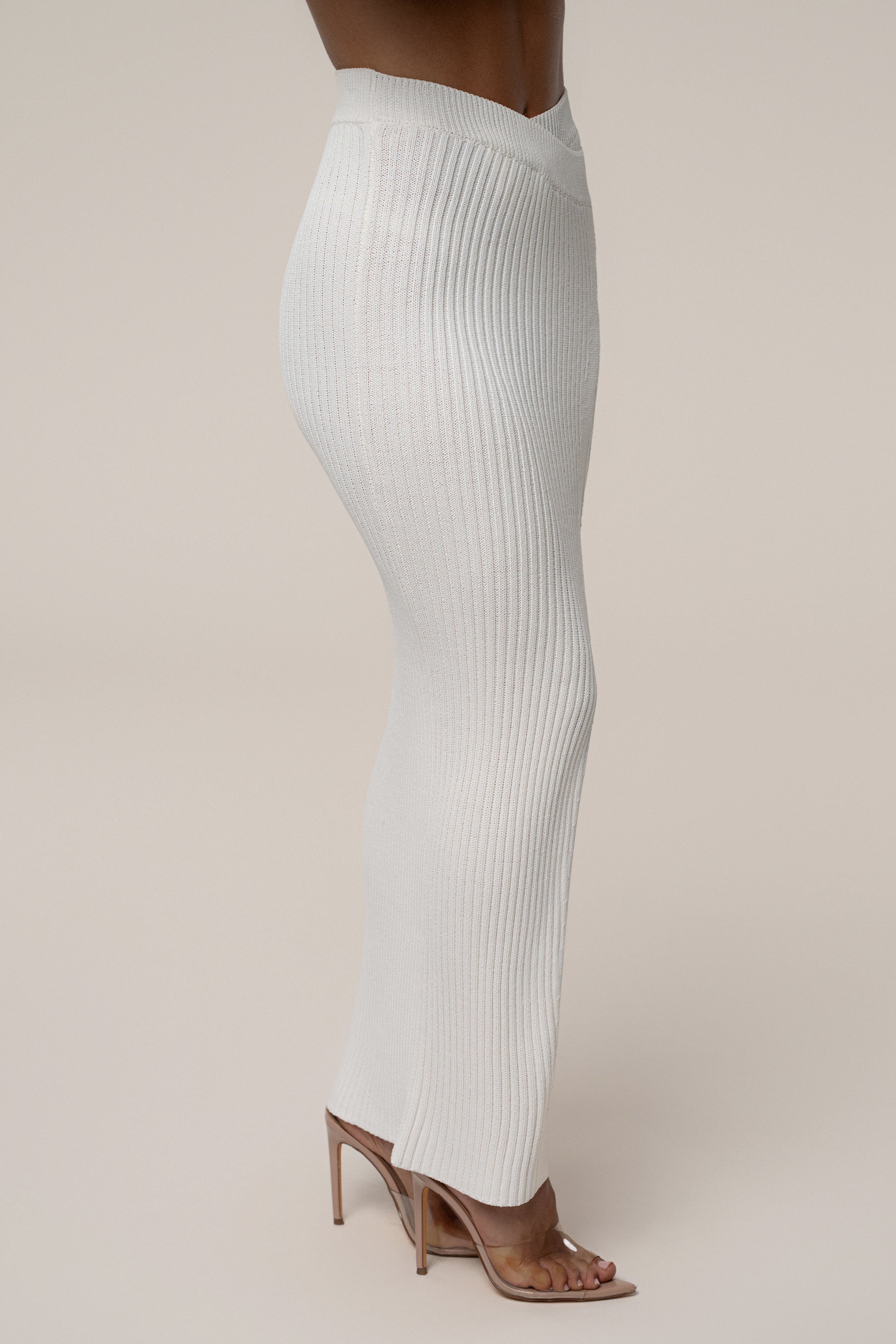 Ivory Hamptons Ribbed Slit Skirt