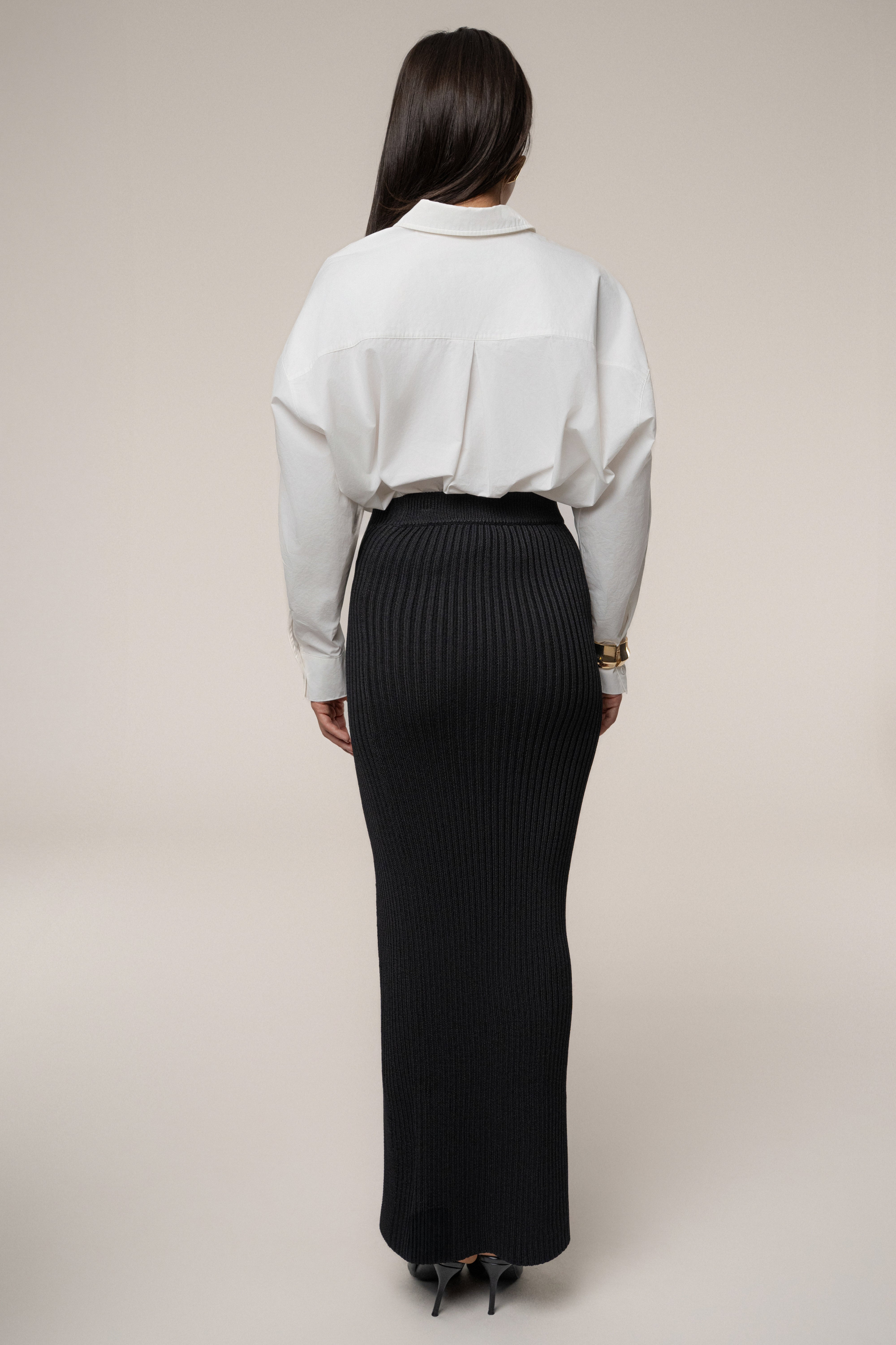 Black Hamptons Ribbed Slit Skirt