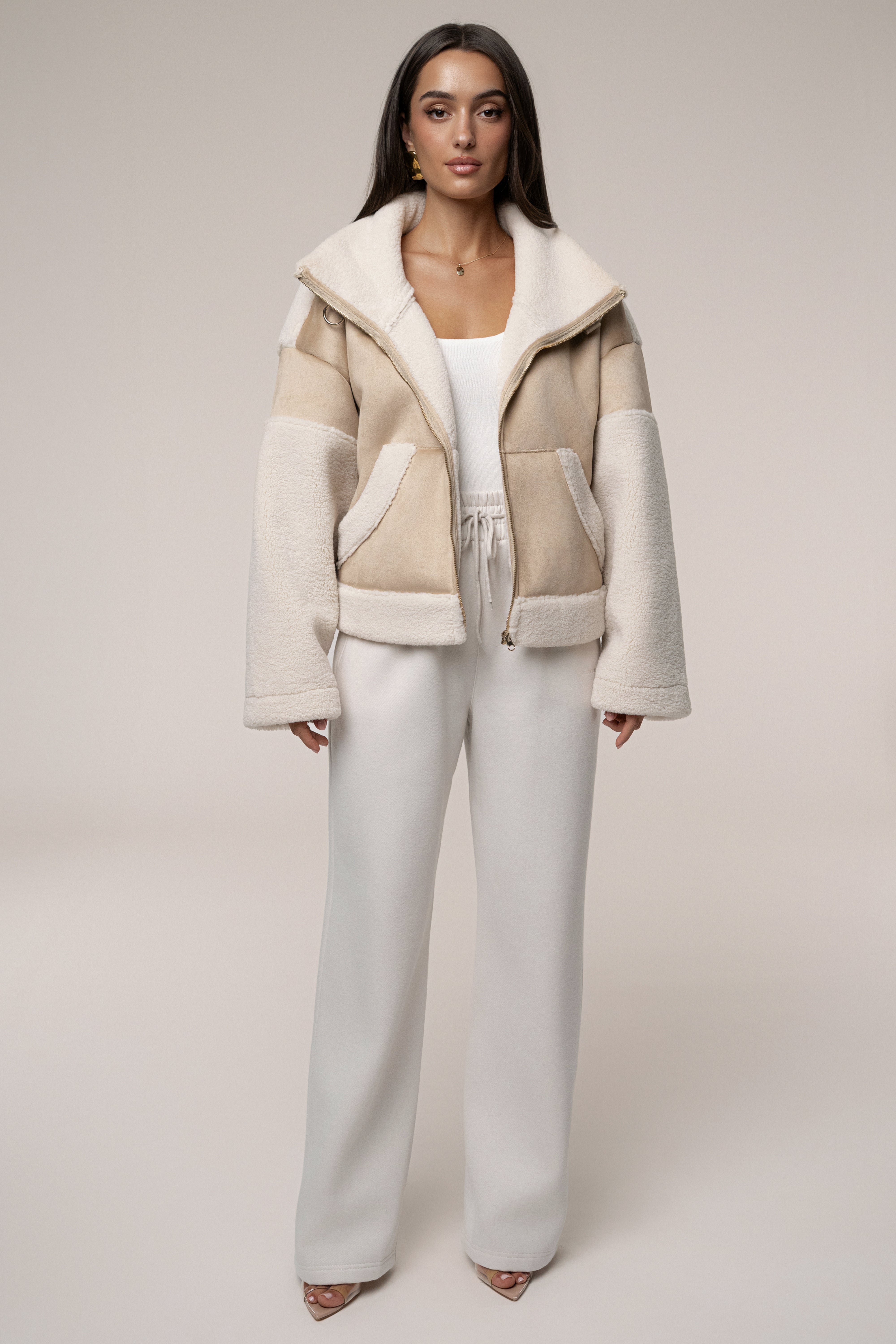 Sand Suede And Sherpa Jacket