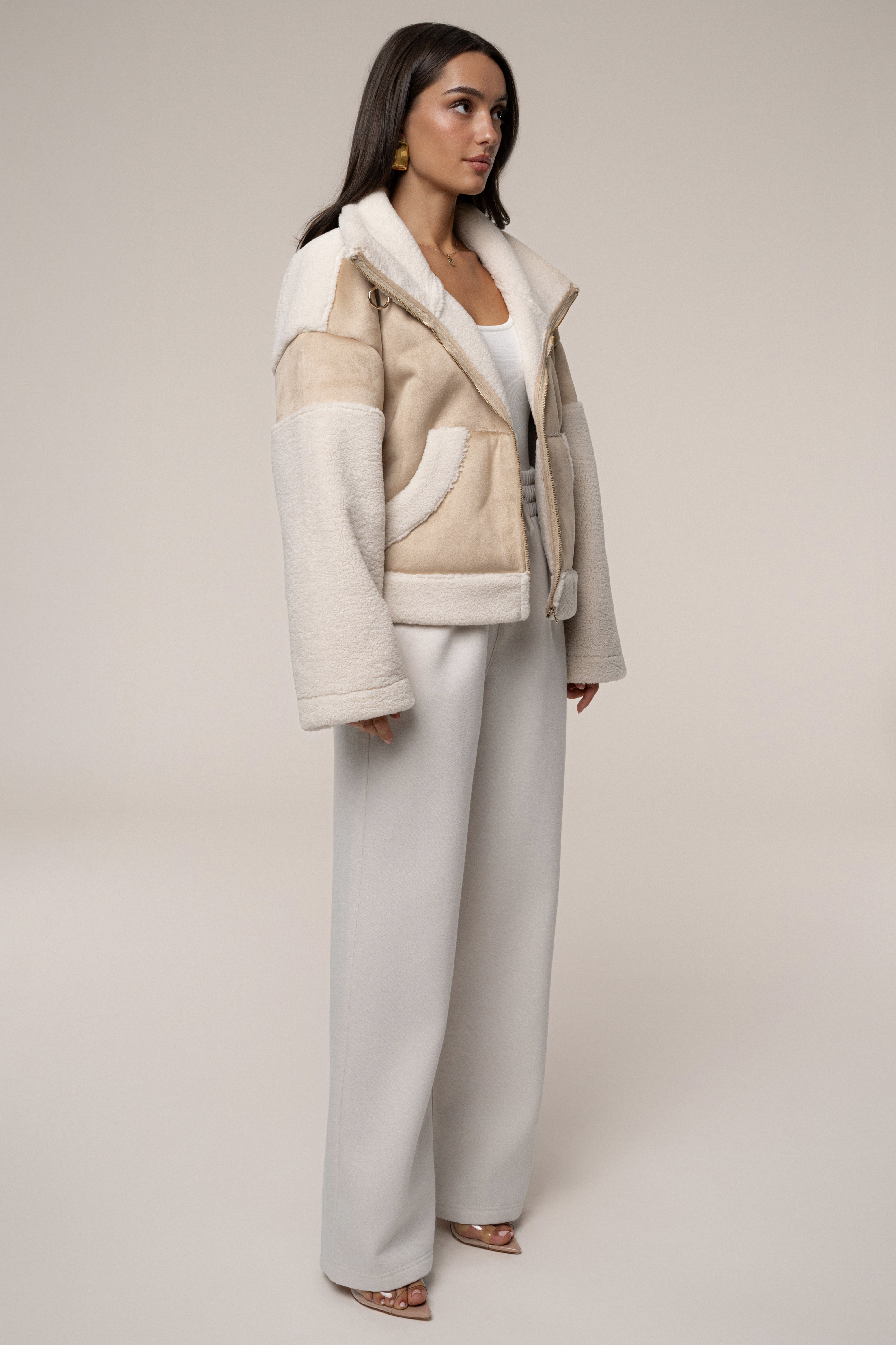 Sand Suede And Sherpa Jacket