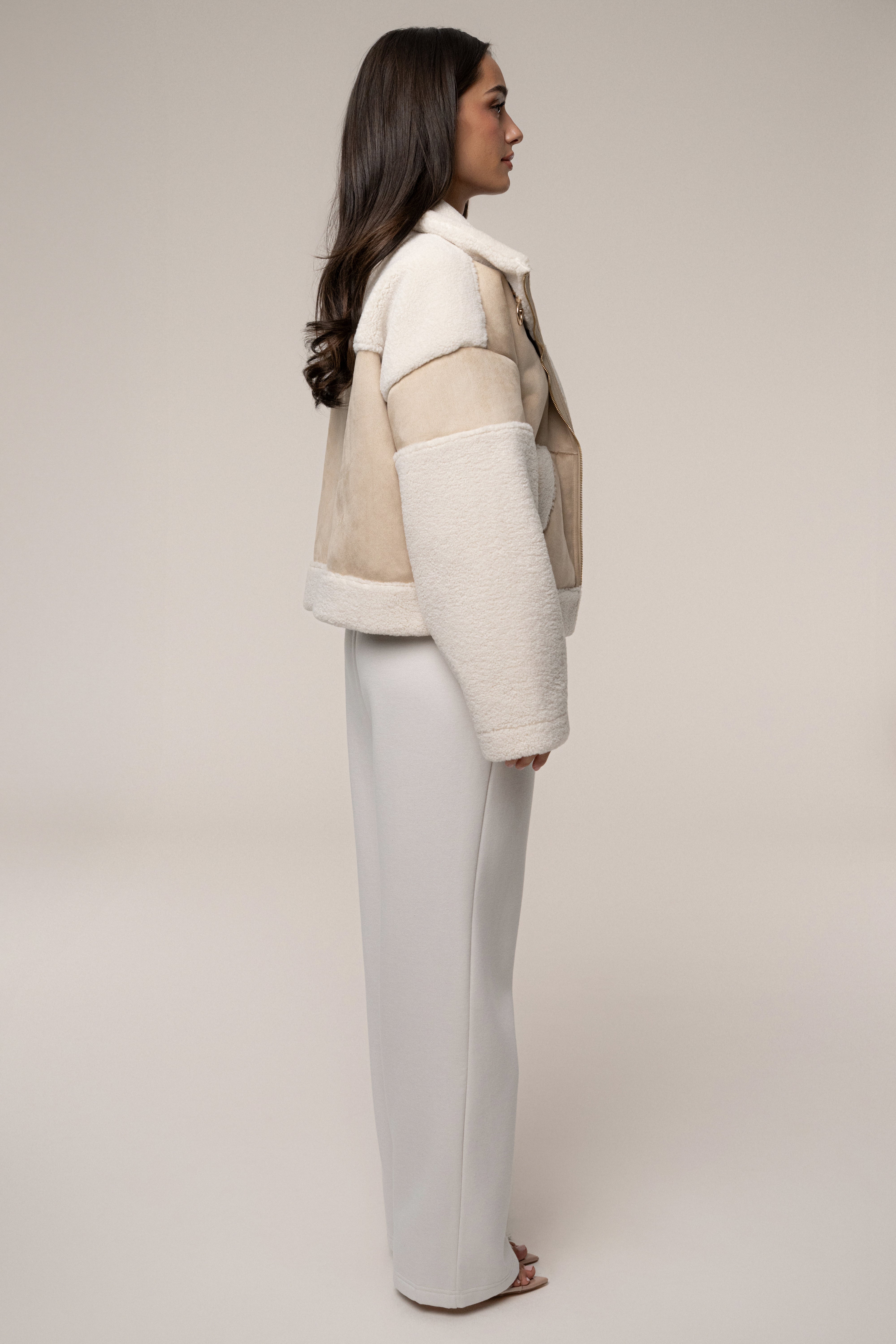 Sand Suede And Sherpa Jacket