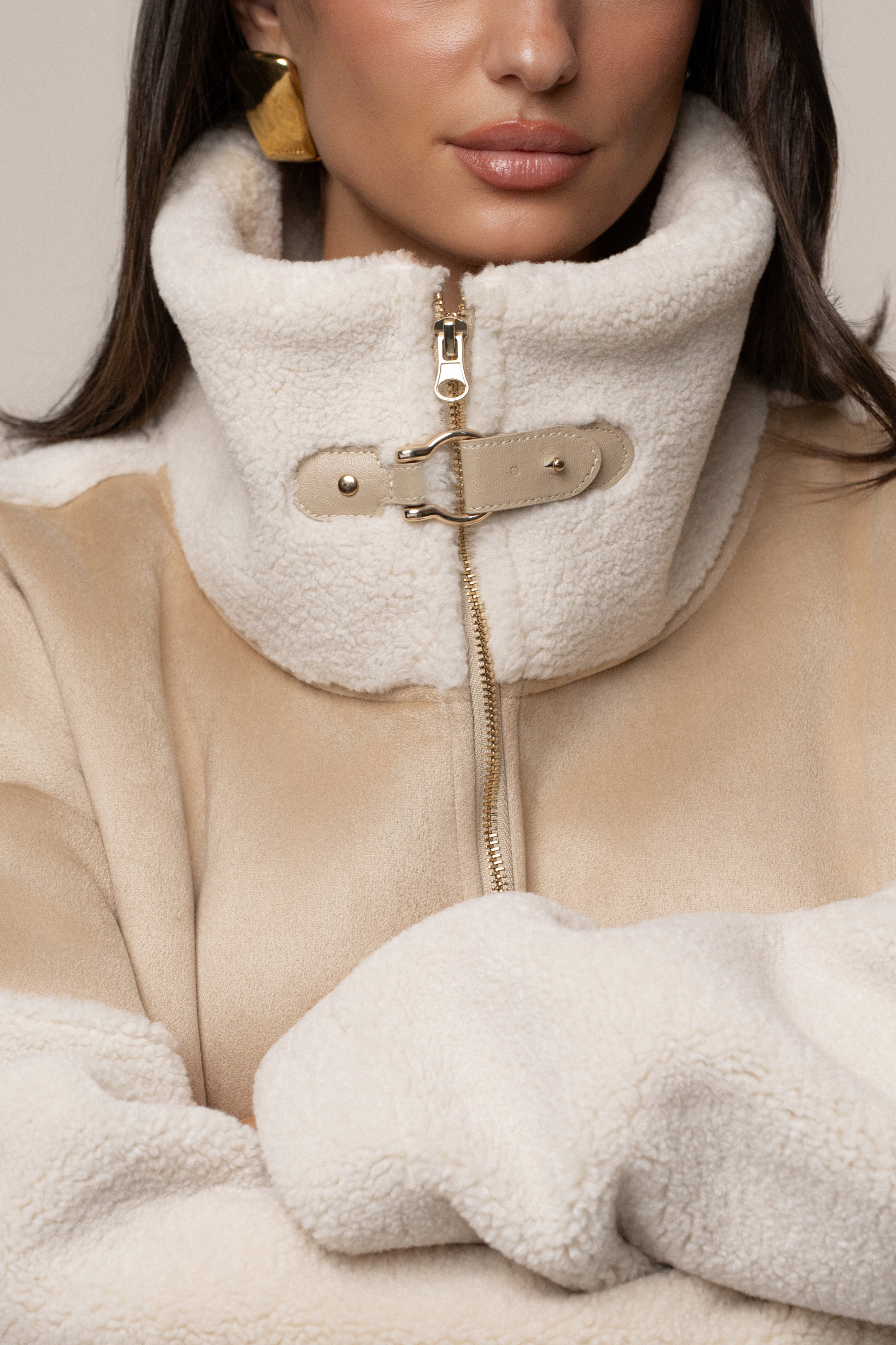 Sand Suede And Sherpa Jacket