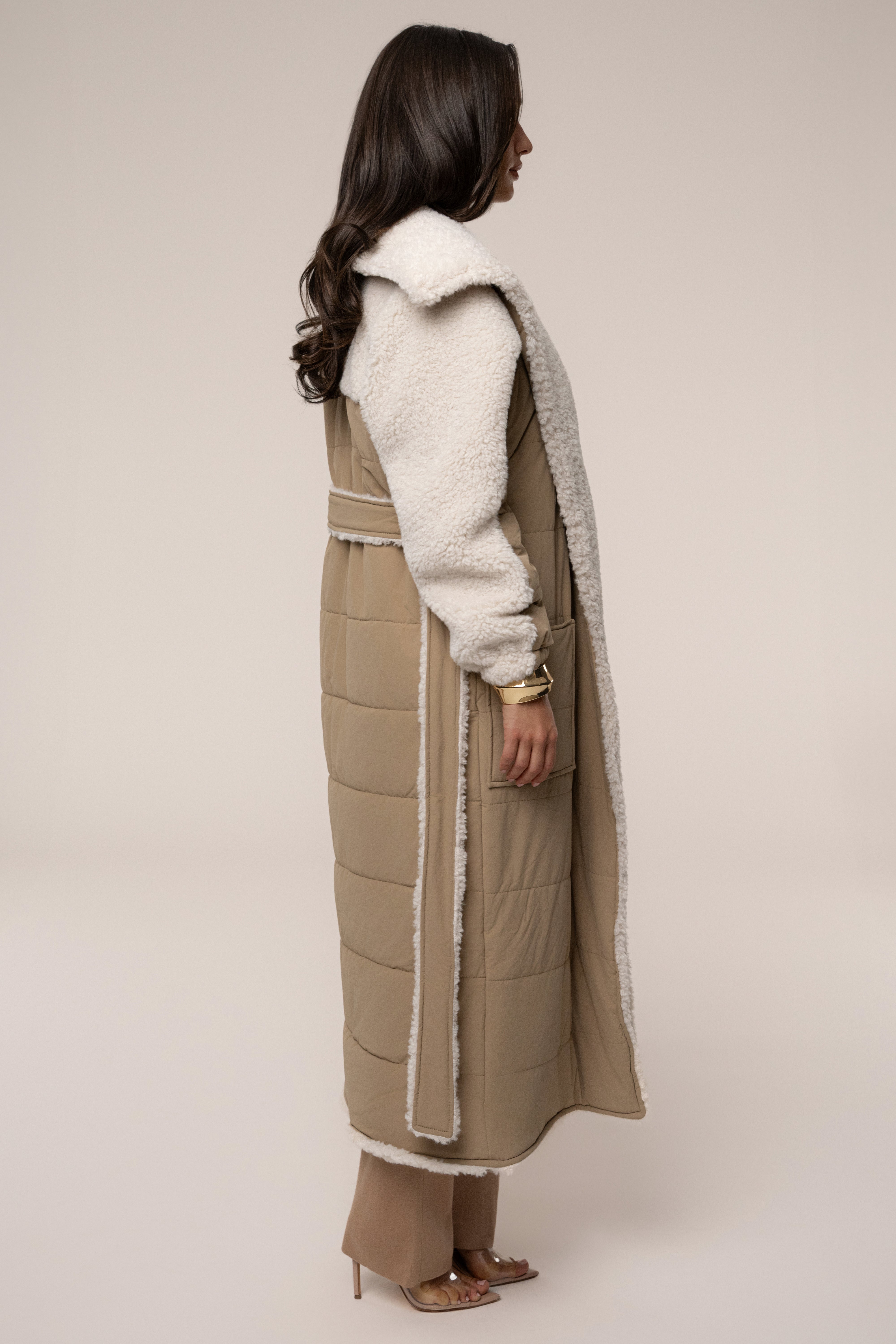 Beige/Ivory Contrast Sherpa Coat