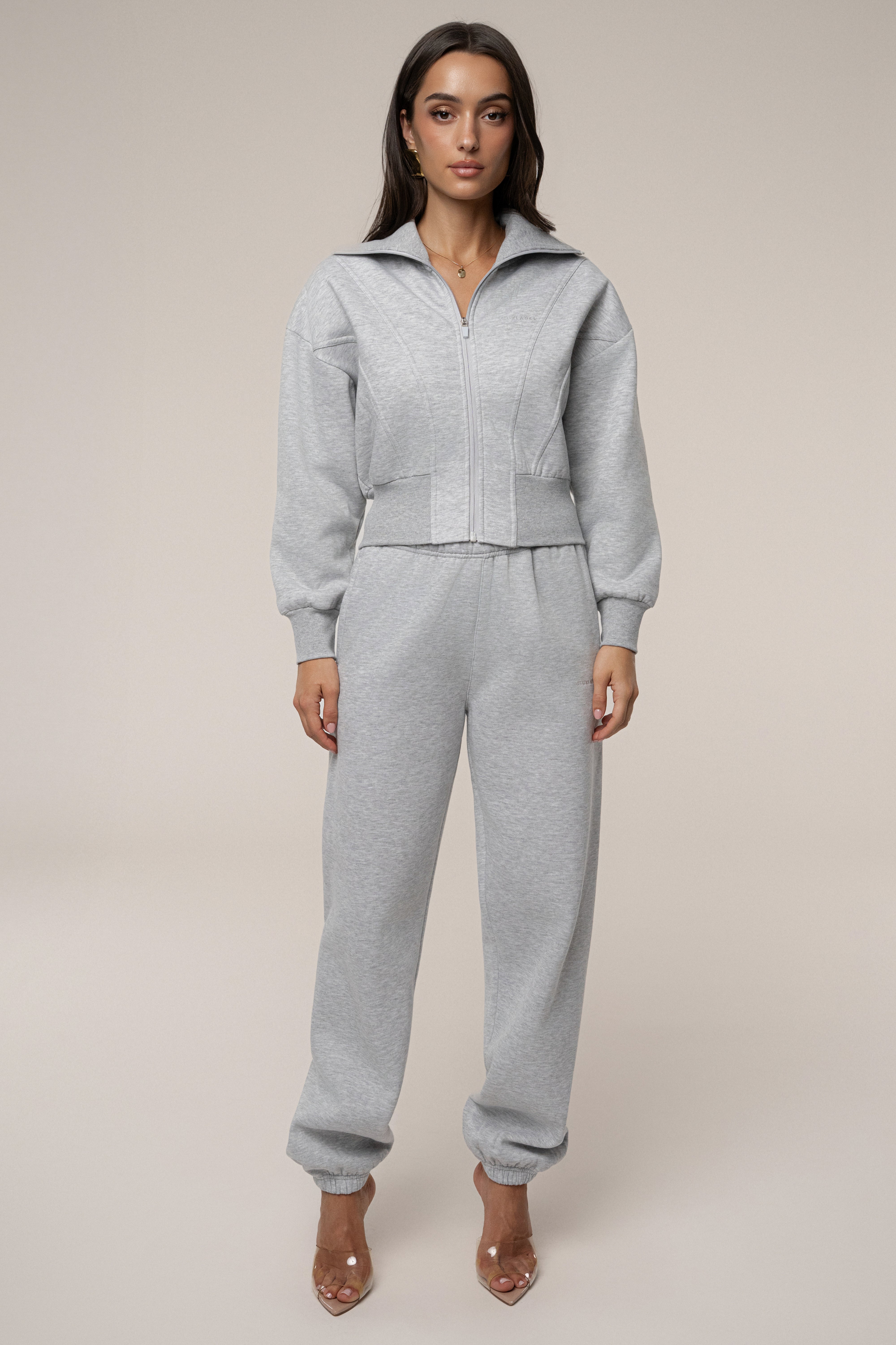 Heather Grey JLUXLABEL Logo Zip Up Jacket