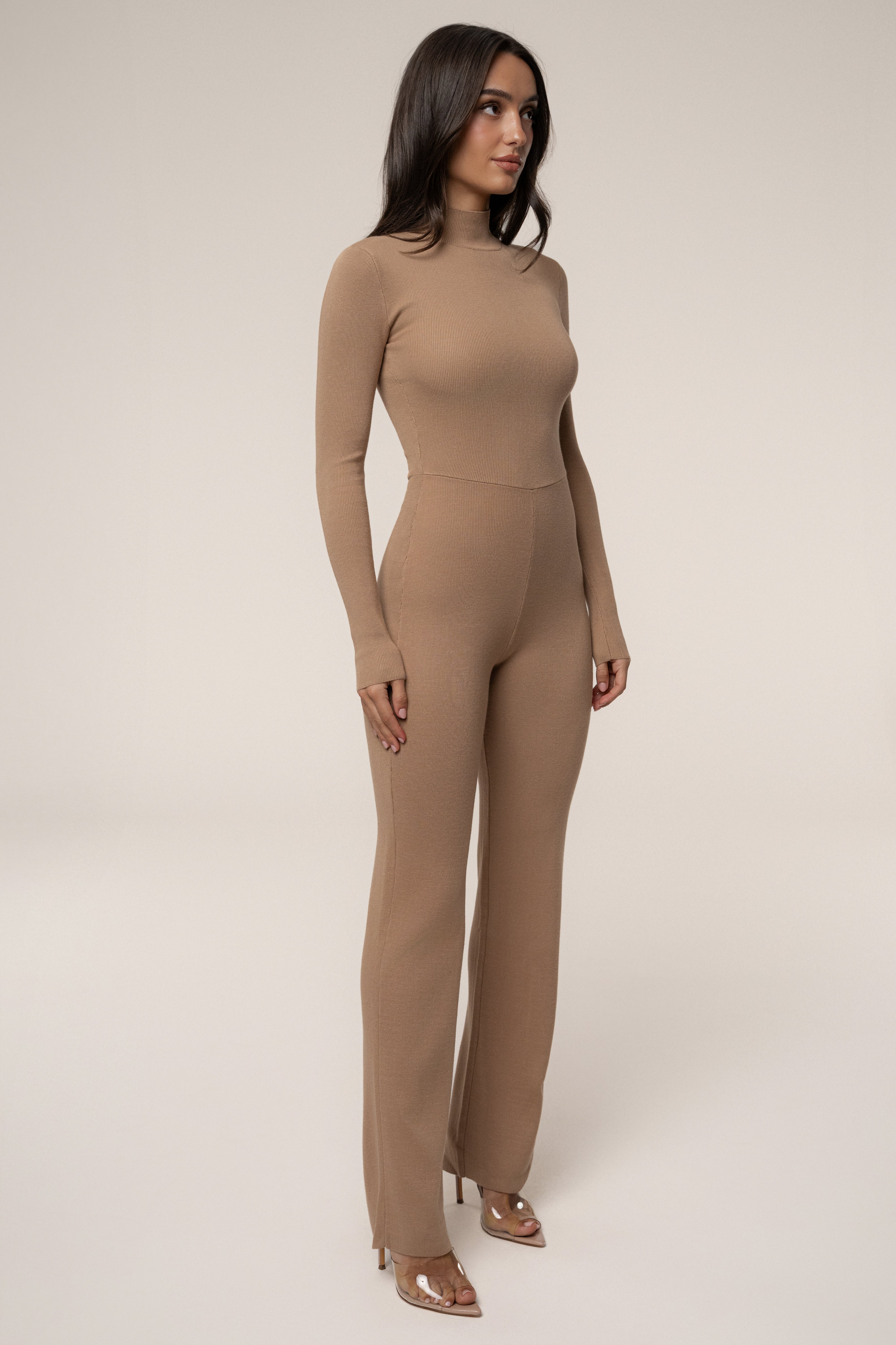 Tan Noel Sweater Knit Jumpsuit