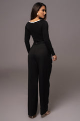 Black Asymmetrical Draped Trousers - JLUXLABEL