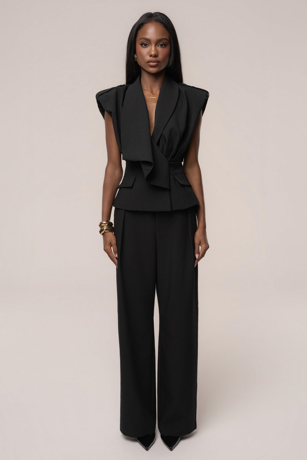 Black Madison Pleated Trouser