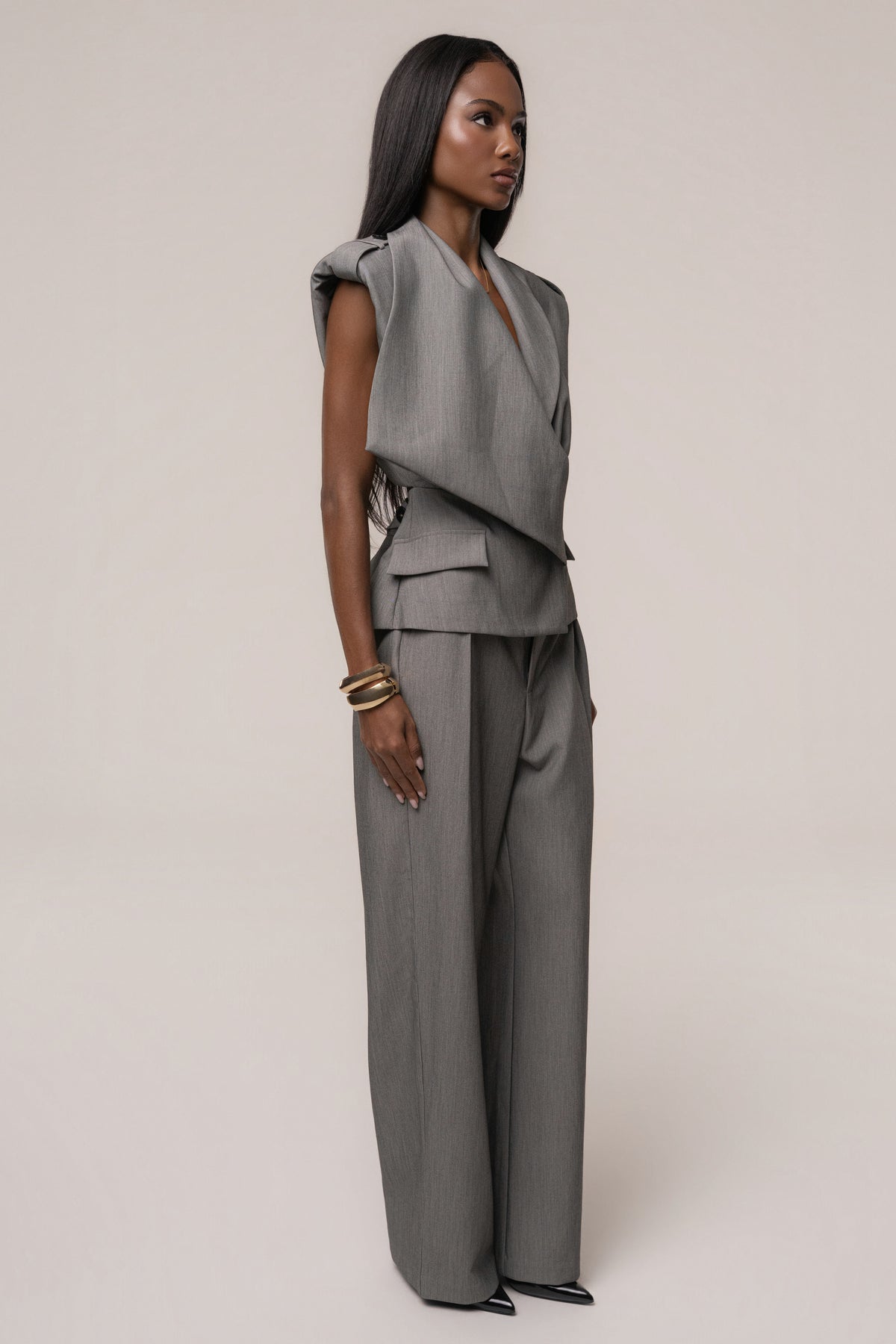 Heather Grey Madison Pleated Trouser