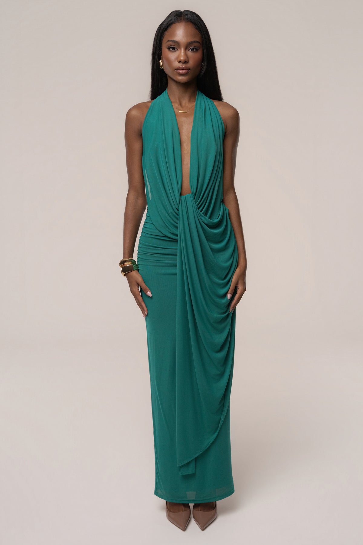 Green Alaina Plunge Maxi Dress