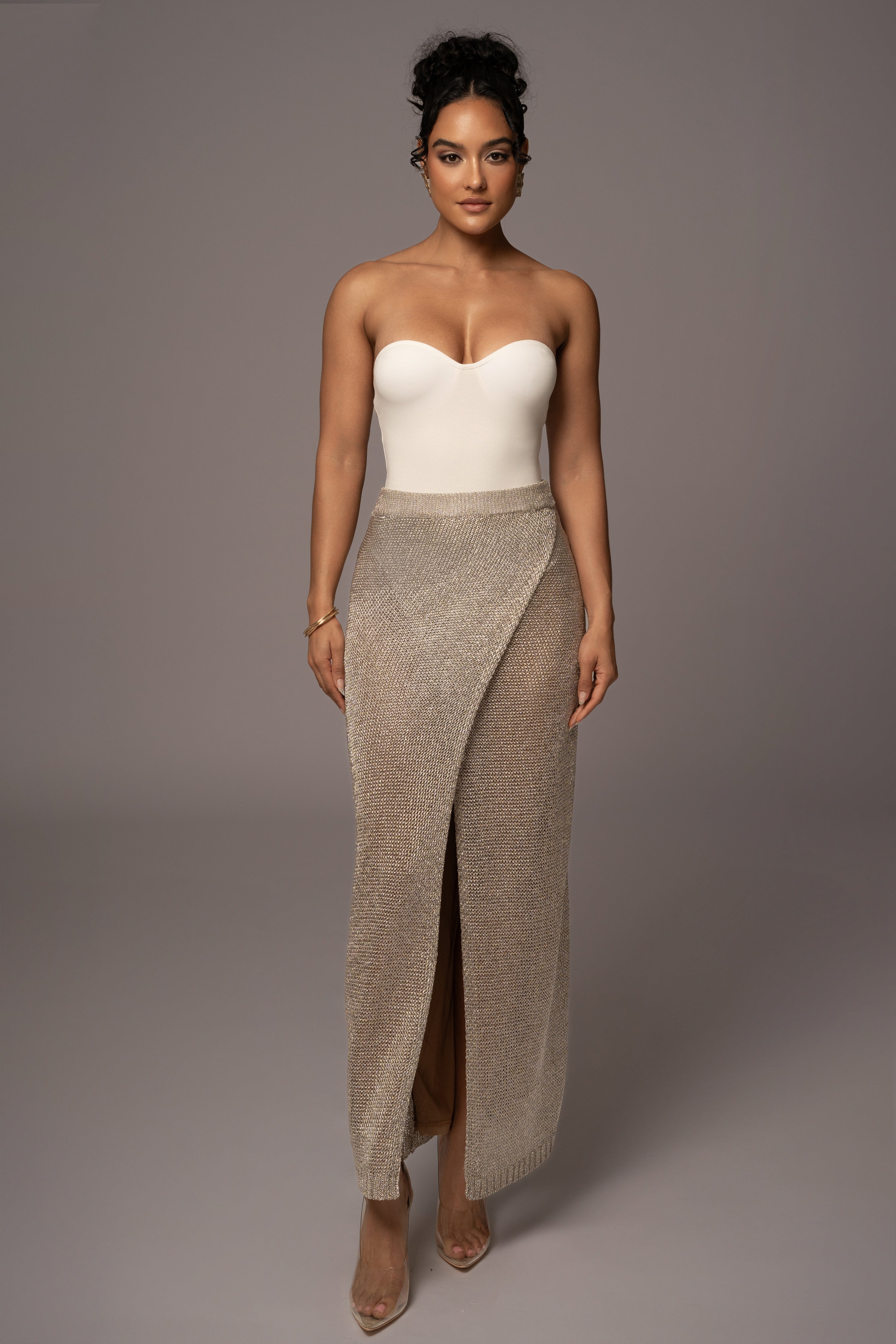 Silver Anais Maxi Slit Skirt - JLUXLABEL