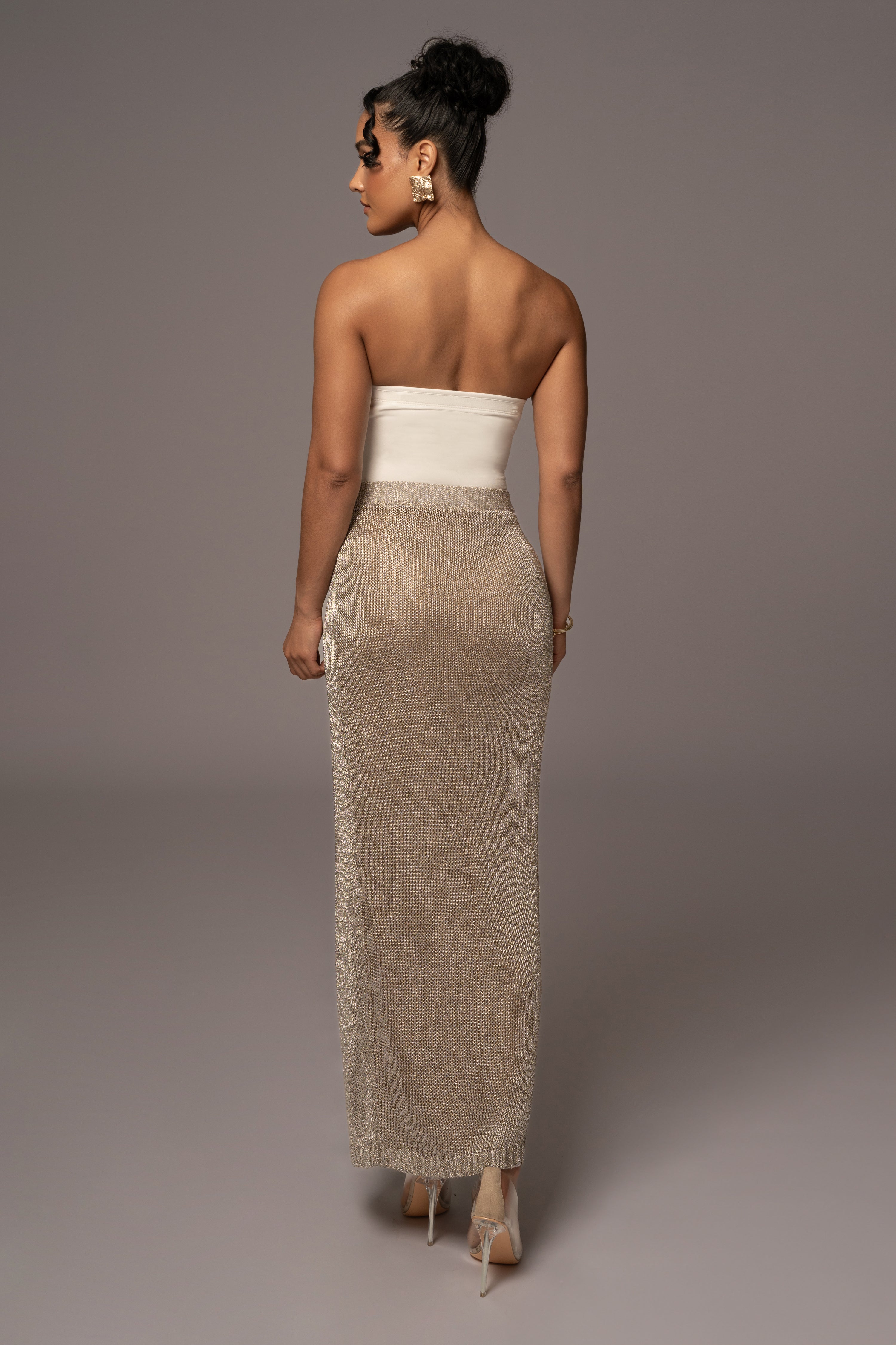 Silver Anais Maxi Slit Skirt - JLUXLABEL