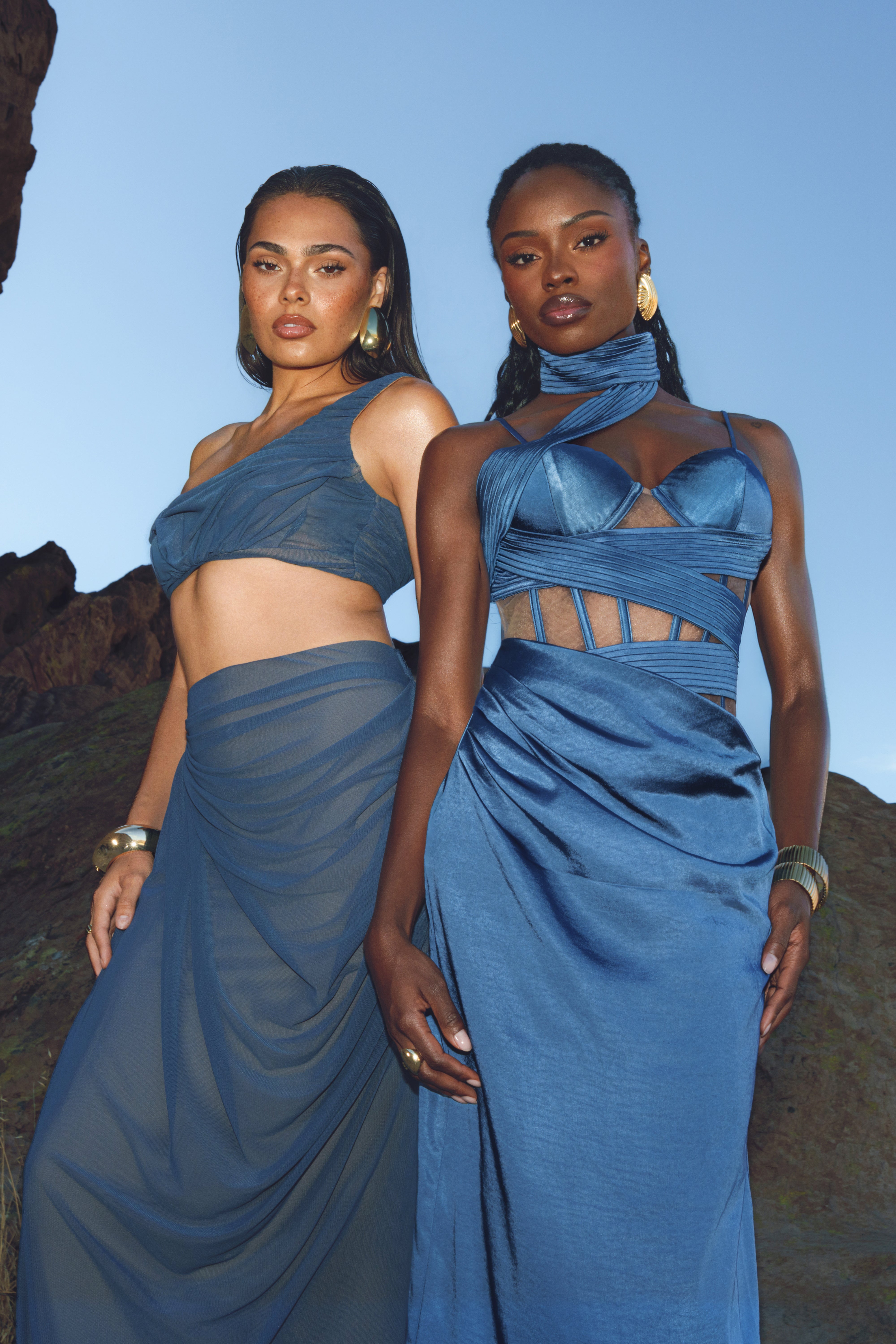 Blue Ethereal Flow Top by JLUXLABEL, lightweight blouse with flowing fabric and elegant design, suitable for casual and resort wear.