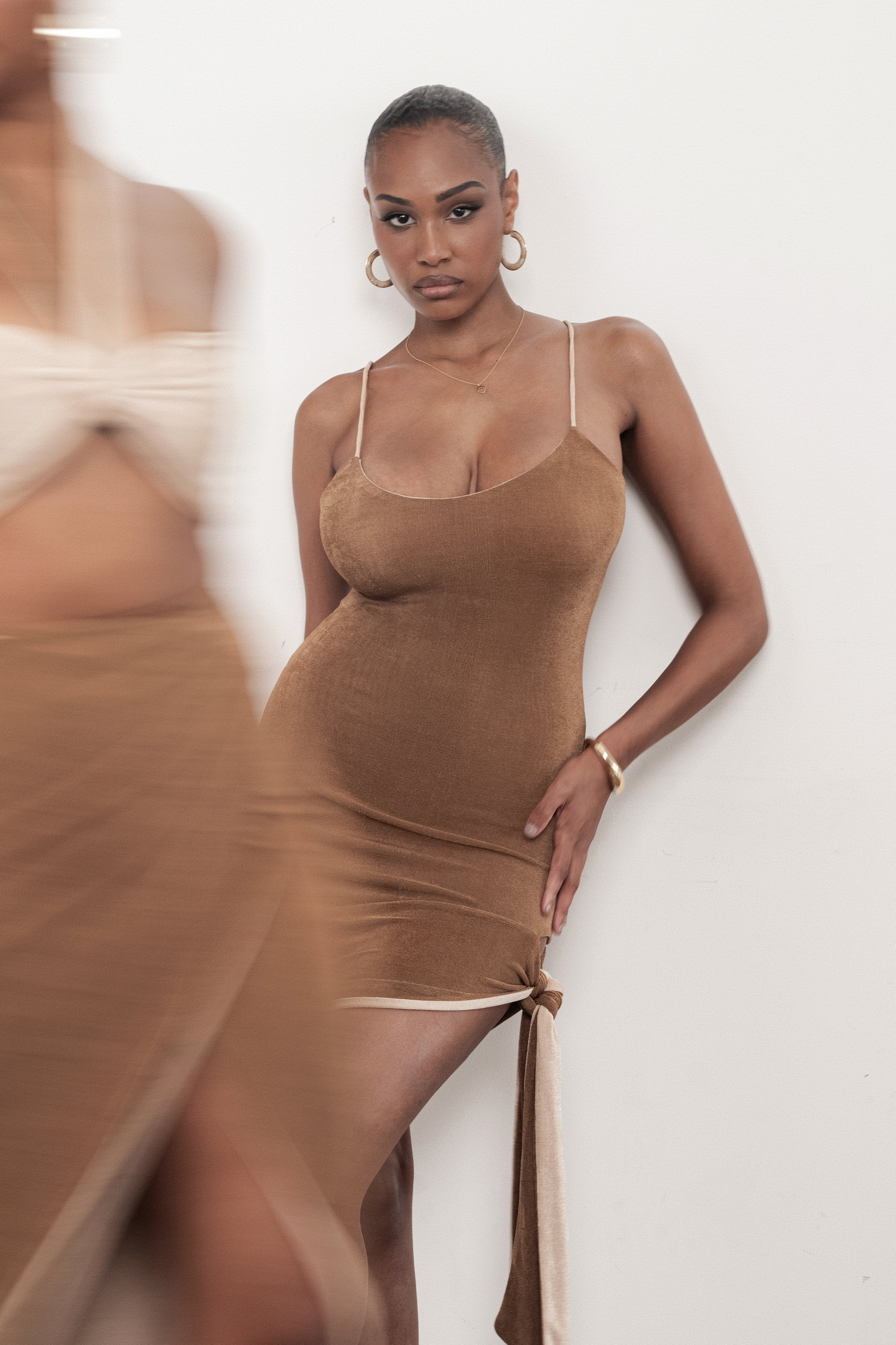 Tan/Beige Mirage Reversible Mini Dress - JLUXLABEL