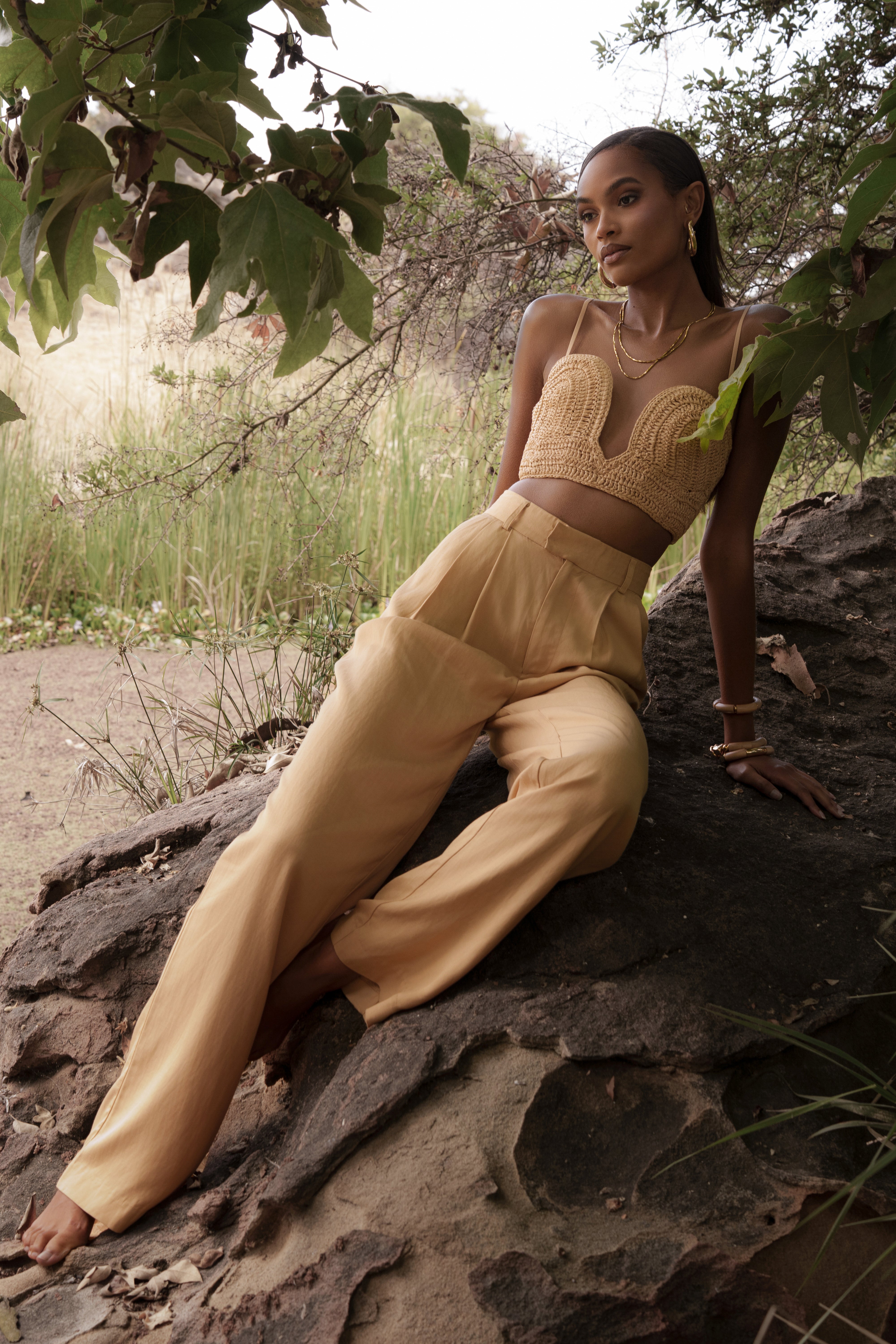 Beige Sail Away Texture Bustier - JLUXLABEL