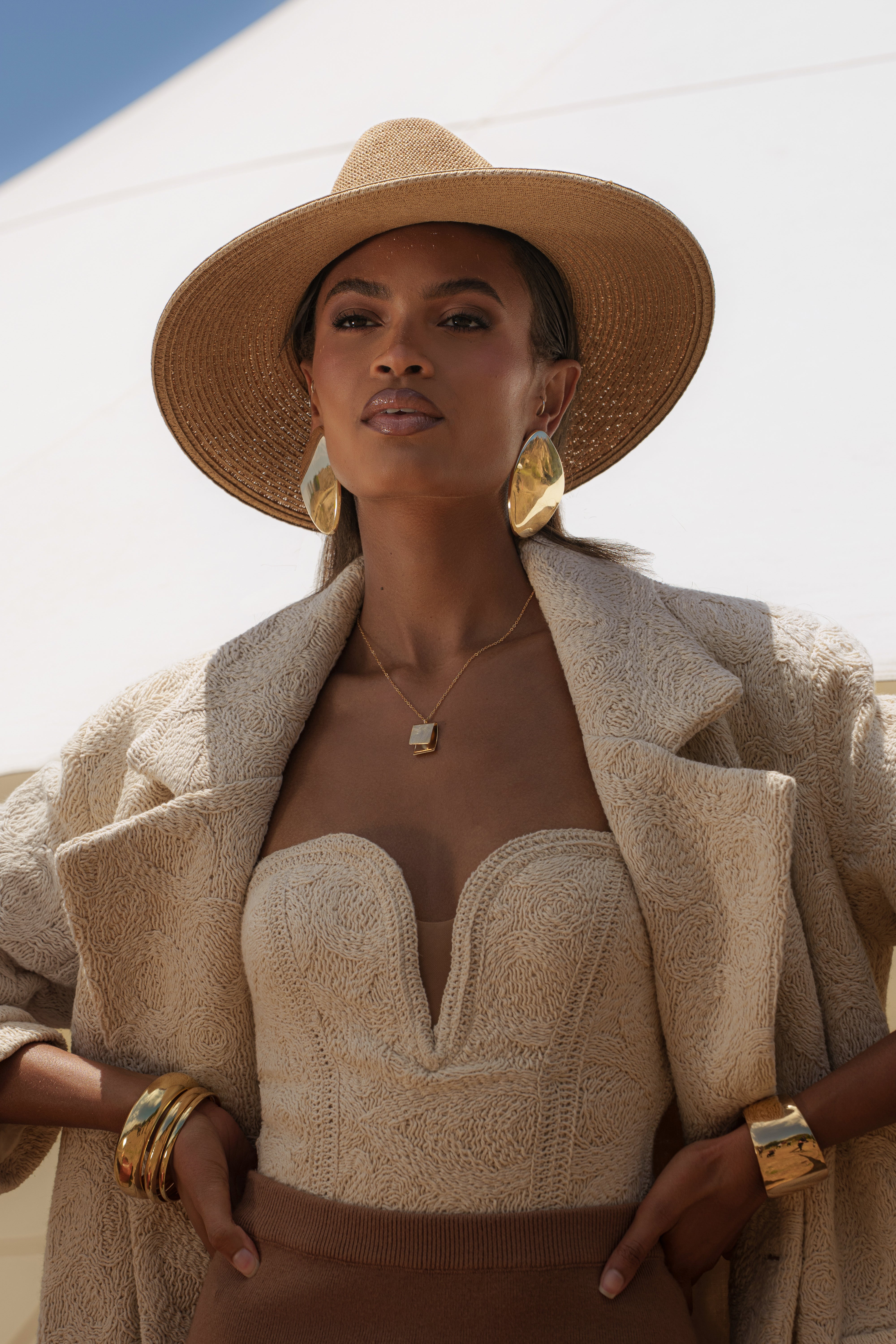 Ecru Serene Coast Texture Bodysuit - JLUXLABEL