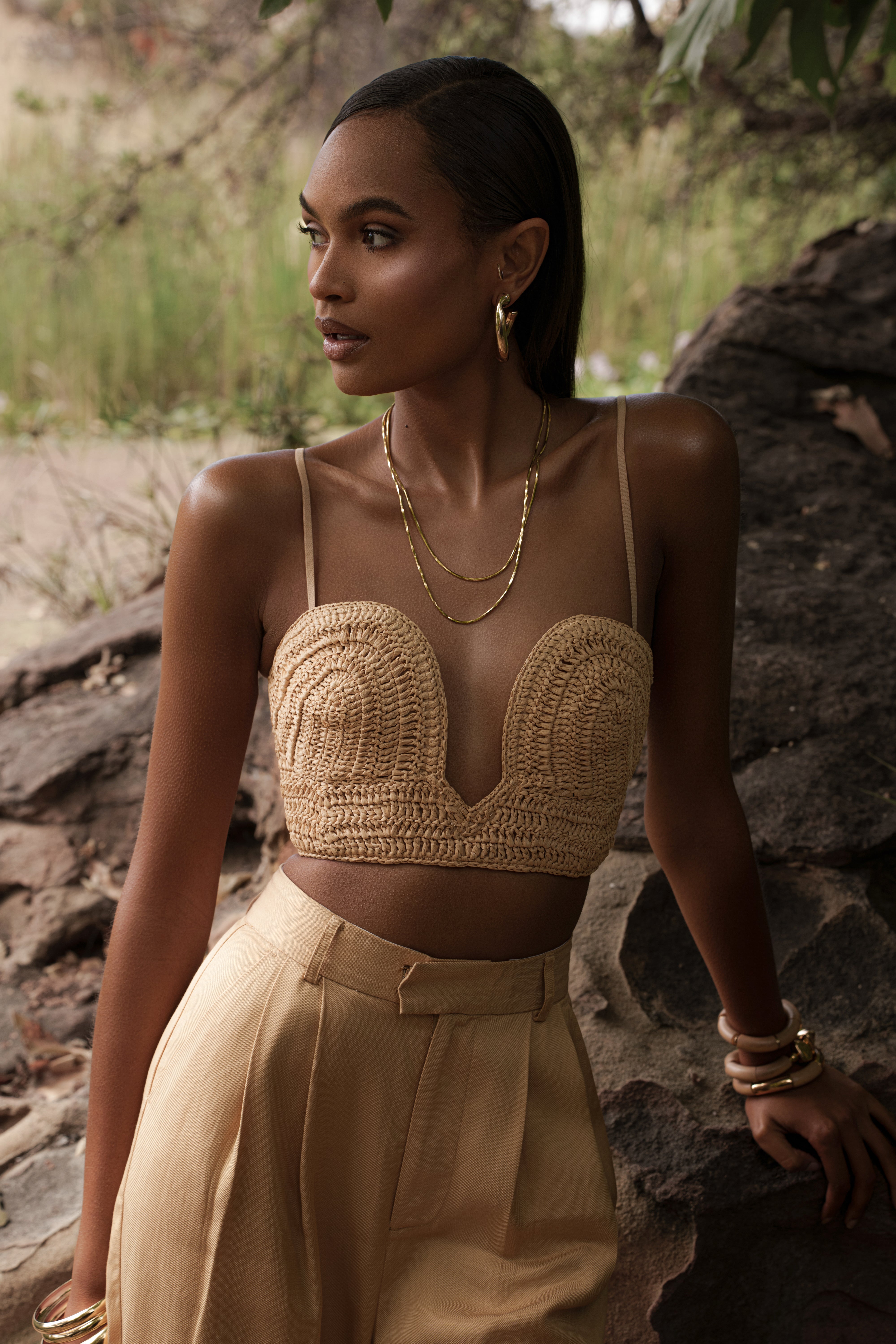 Beige Sail Away Texture Bustier - JLUXLABEL