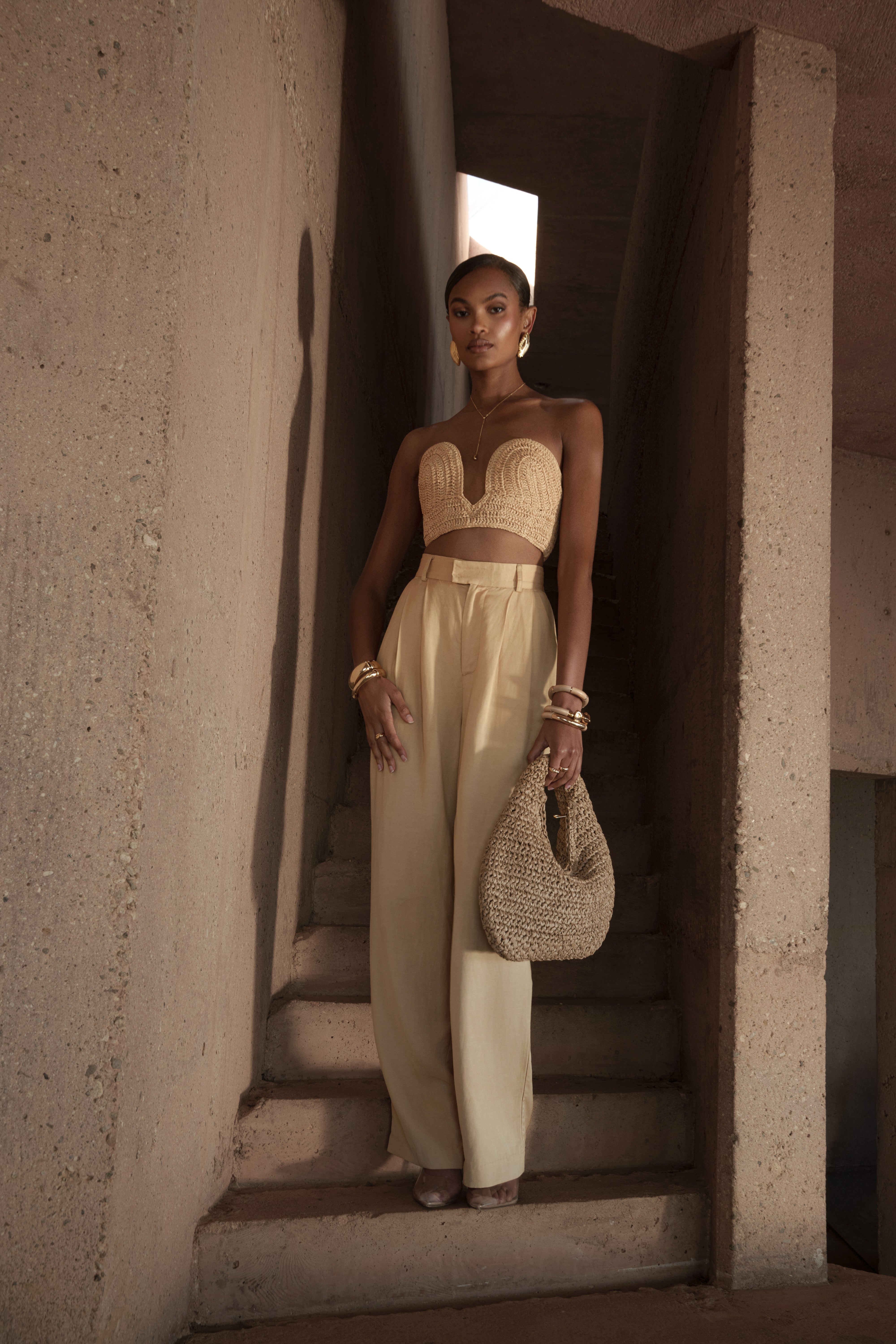 Beige Sail Away Texture Bustier - JLUXLABEL