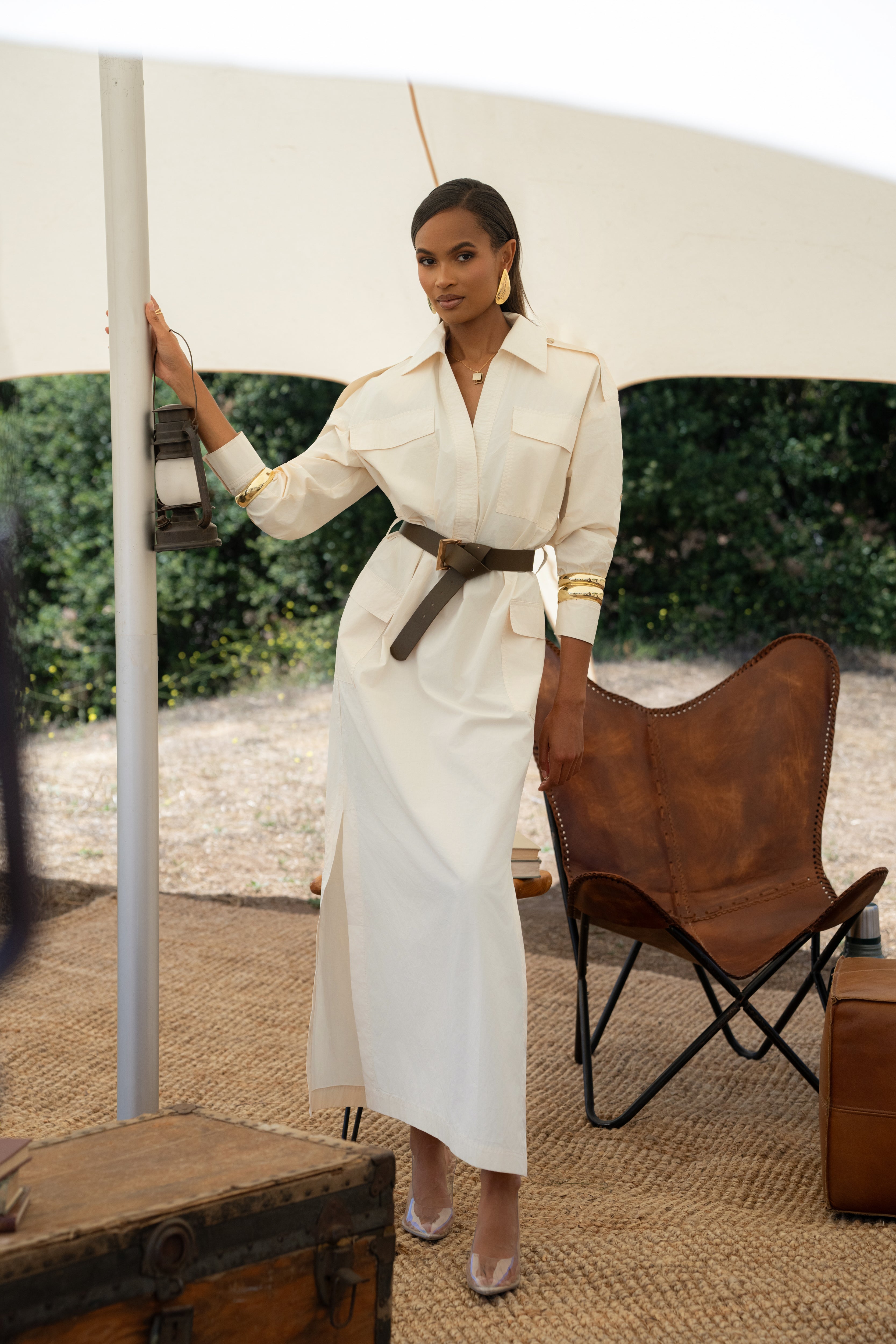 Buttercream Harbor Shore Belted Maxi Dress - JLUXLABEL