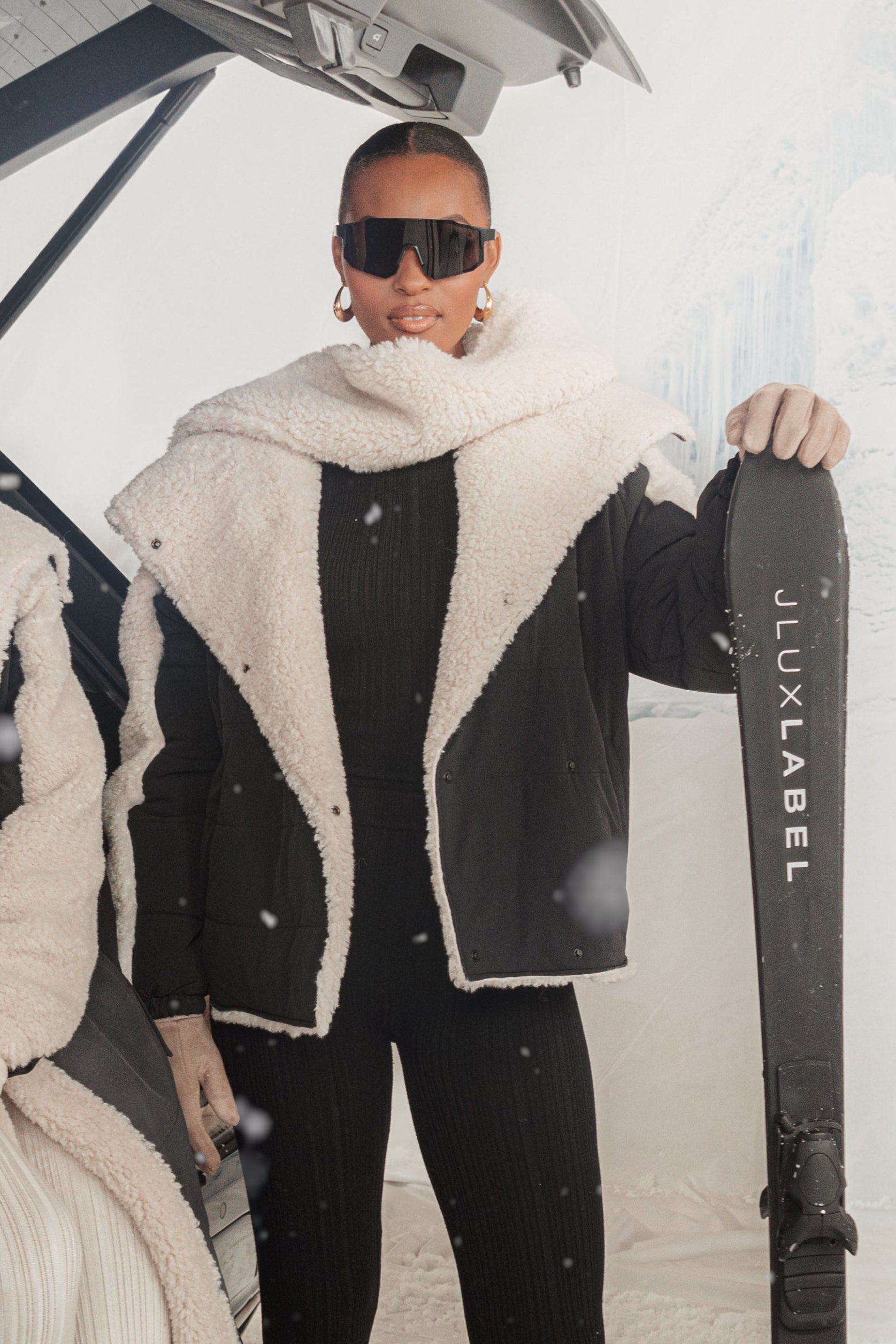 Black/Ivory Contrast Sherpa Jacket - JLUXLABEL