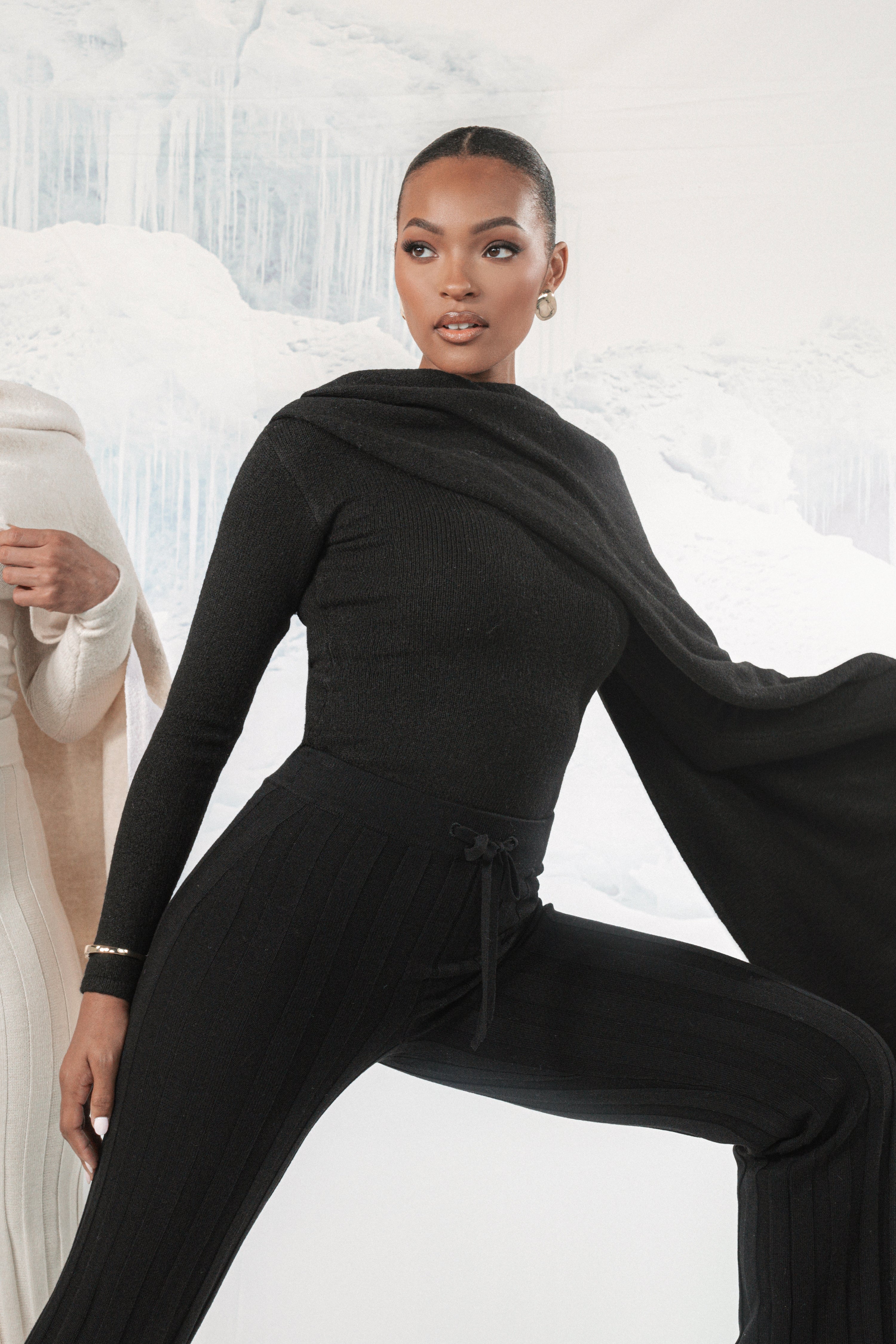 Black Ribbed Scarf Top - JLUXLABEL