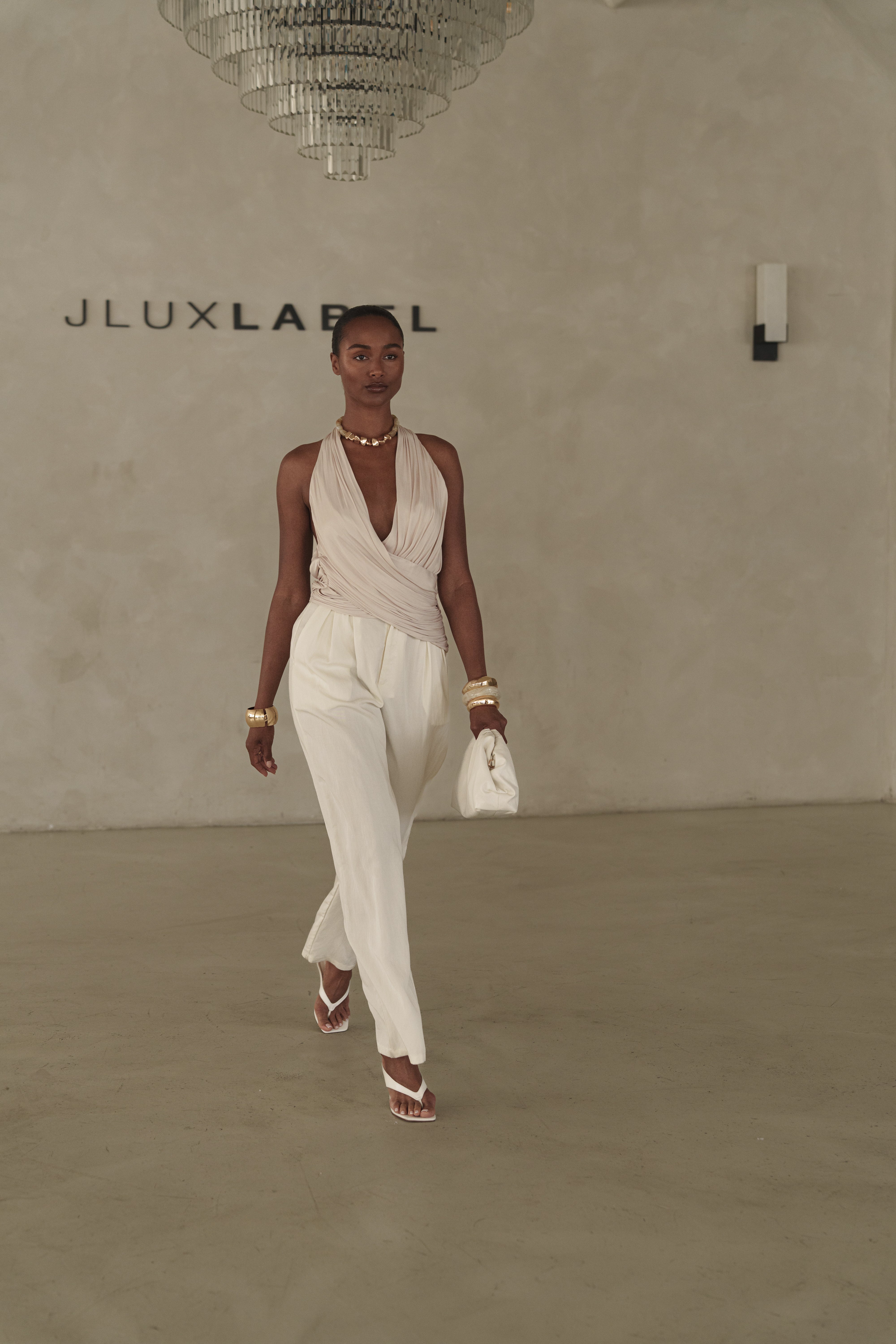 Beige Villa Draped Halter Top - JLUXLABEL