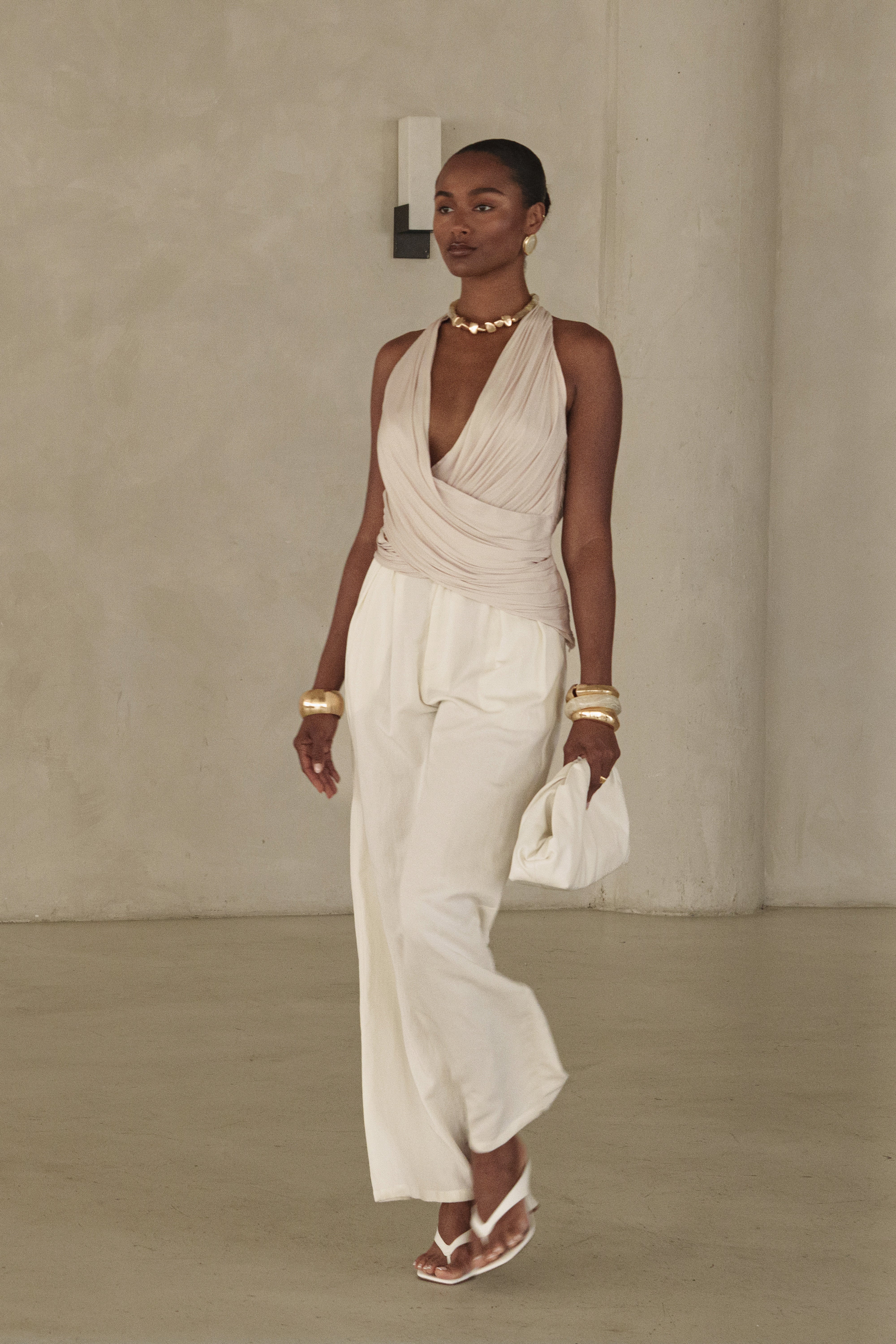 Beige Villa Draped Halter Top - JLUXLABEL