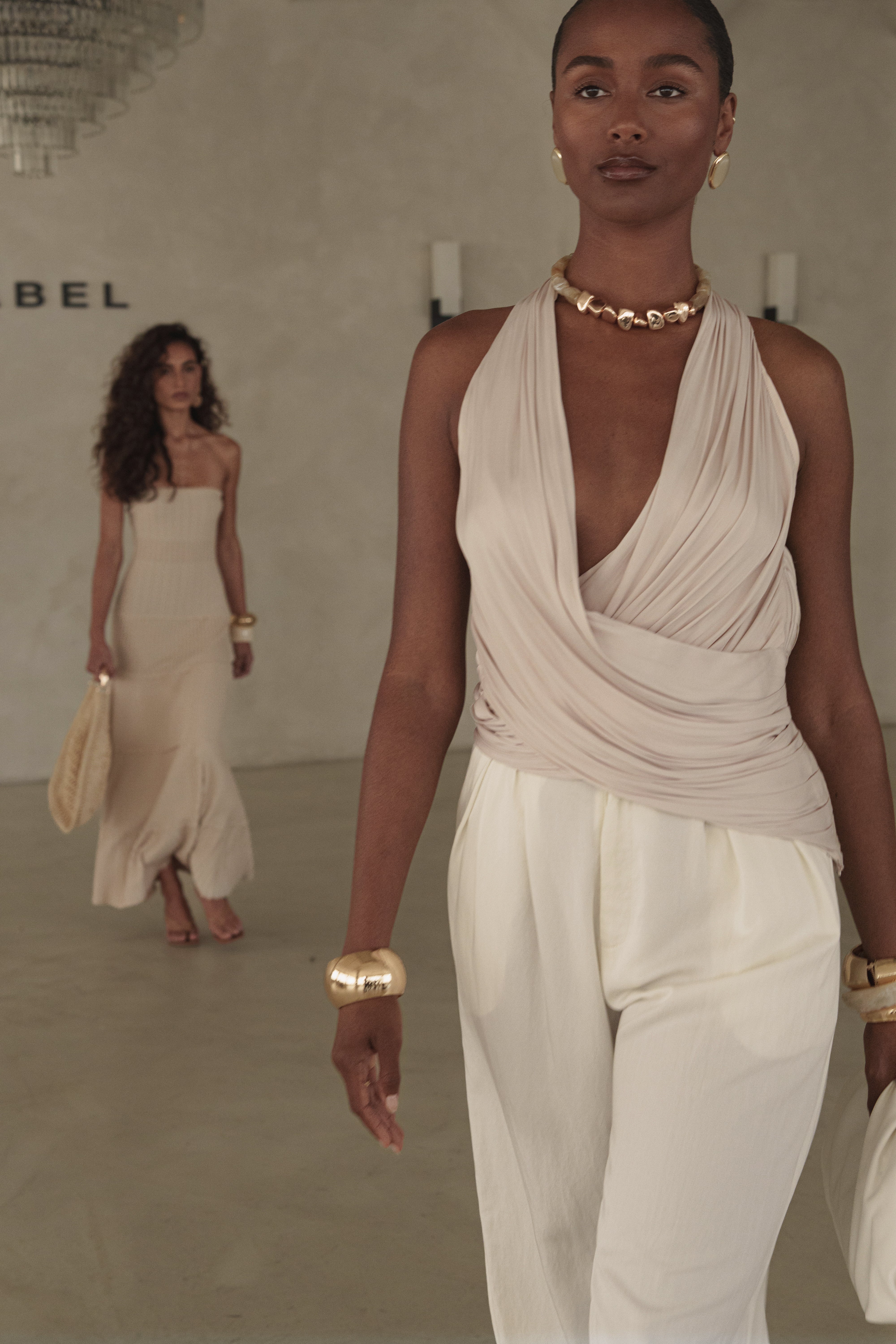 Beige Villa Draped Halter Top - JLUXLABEL