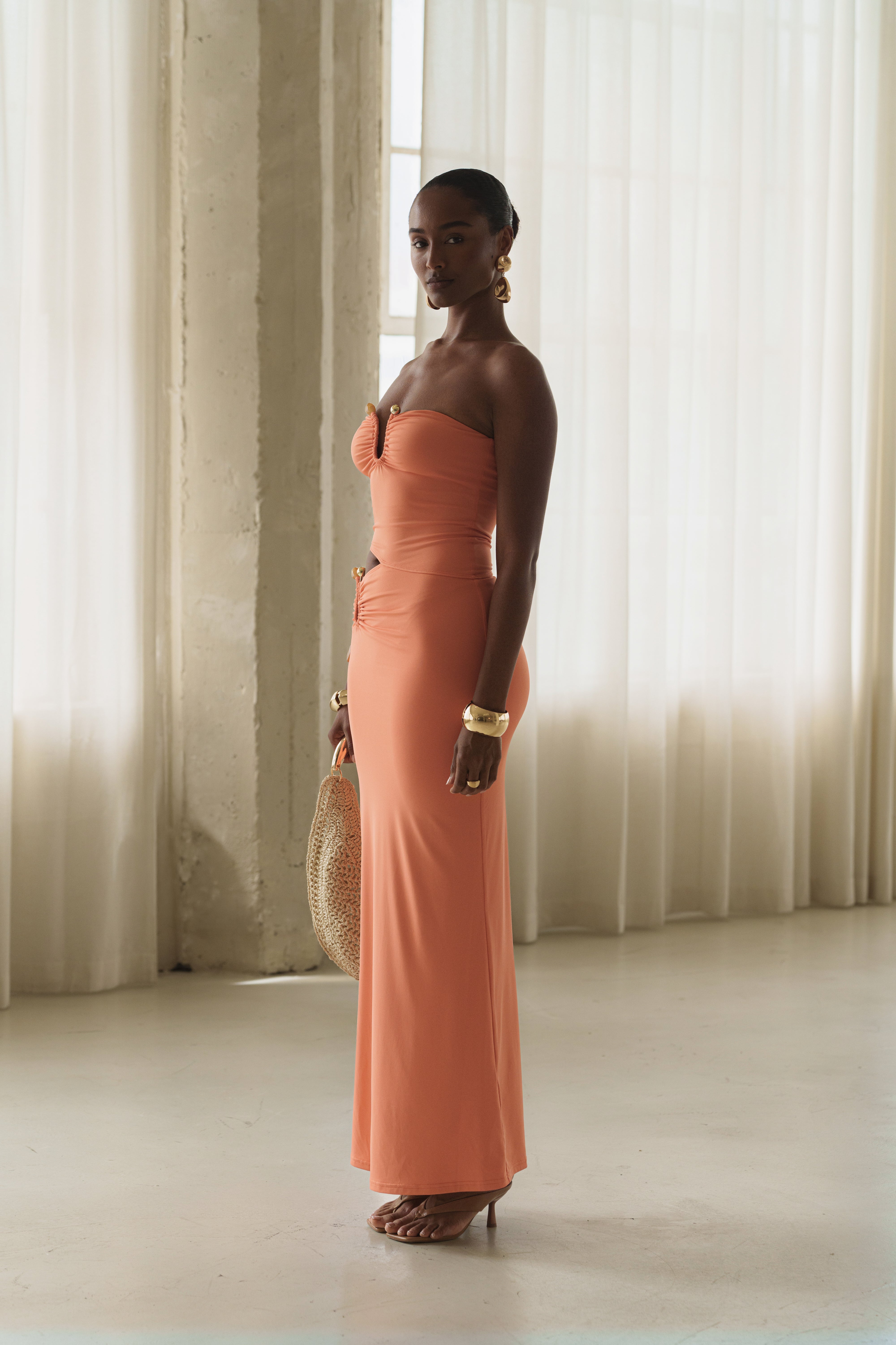 Peach Sun-kissed Glow Maxi Dress - JLUXLABEL
