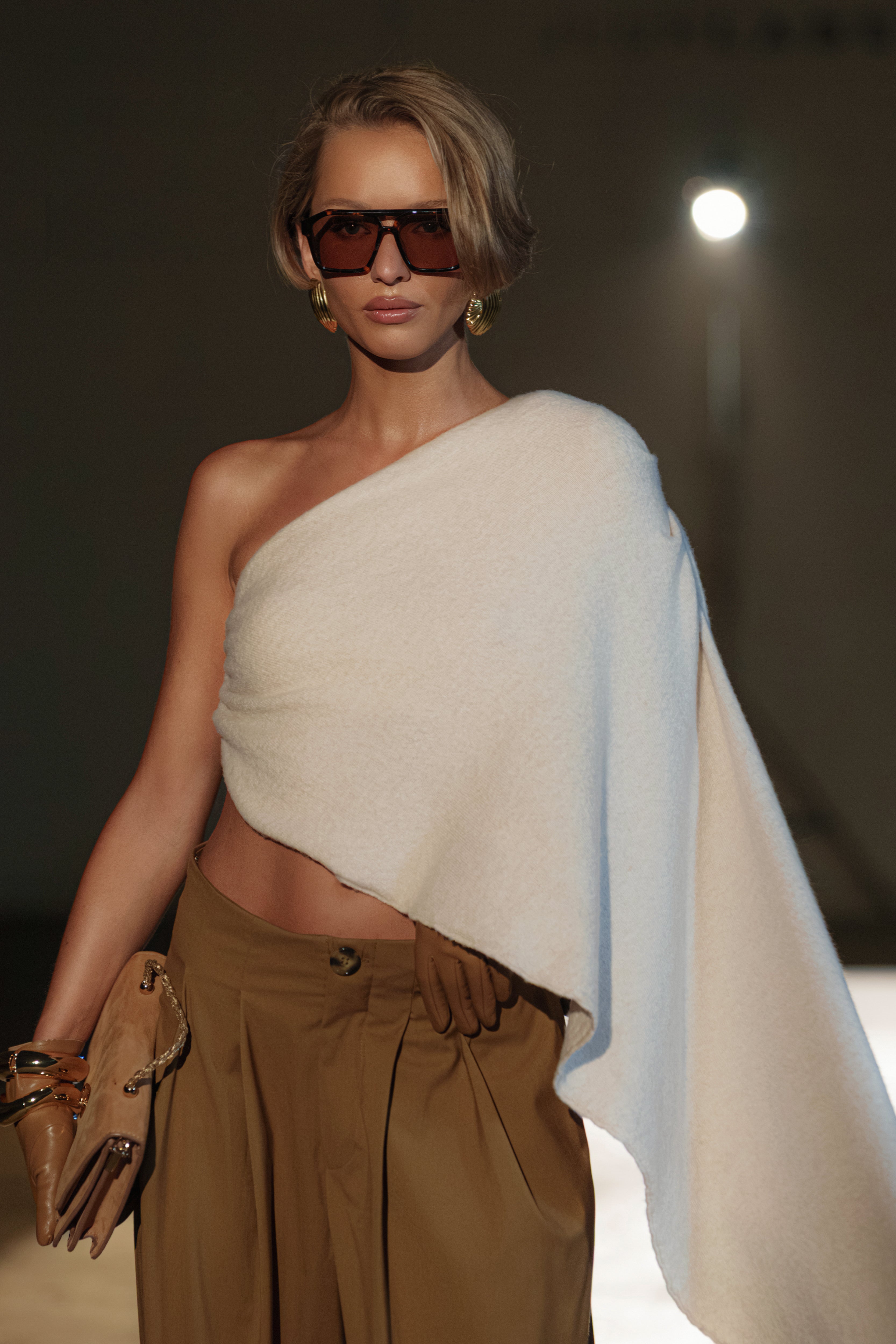 Ivory capsule one-shoulder top by JLUXLABEL, stylish fashion top with a single shoulder design, perfect for trendy outfits.