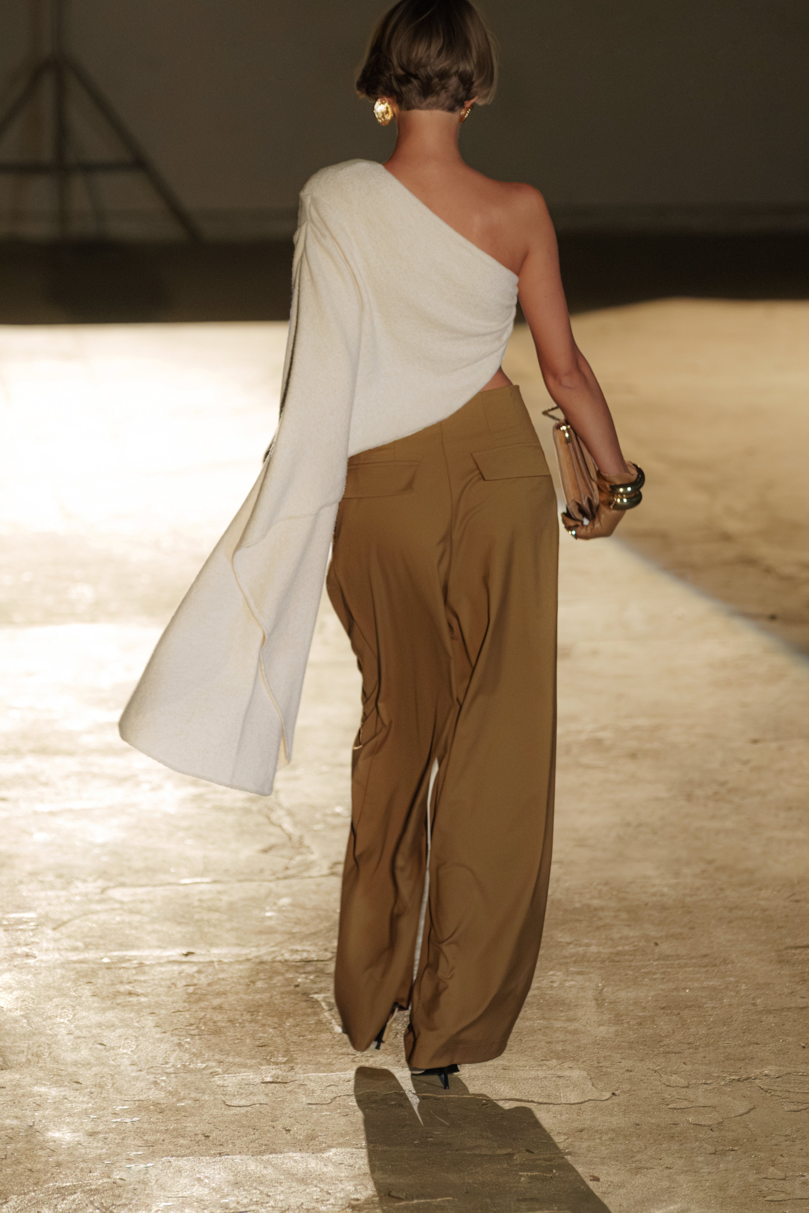 Tan Polished Pleat Trouser