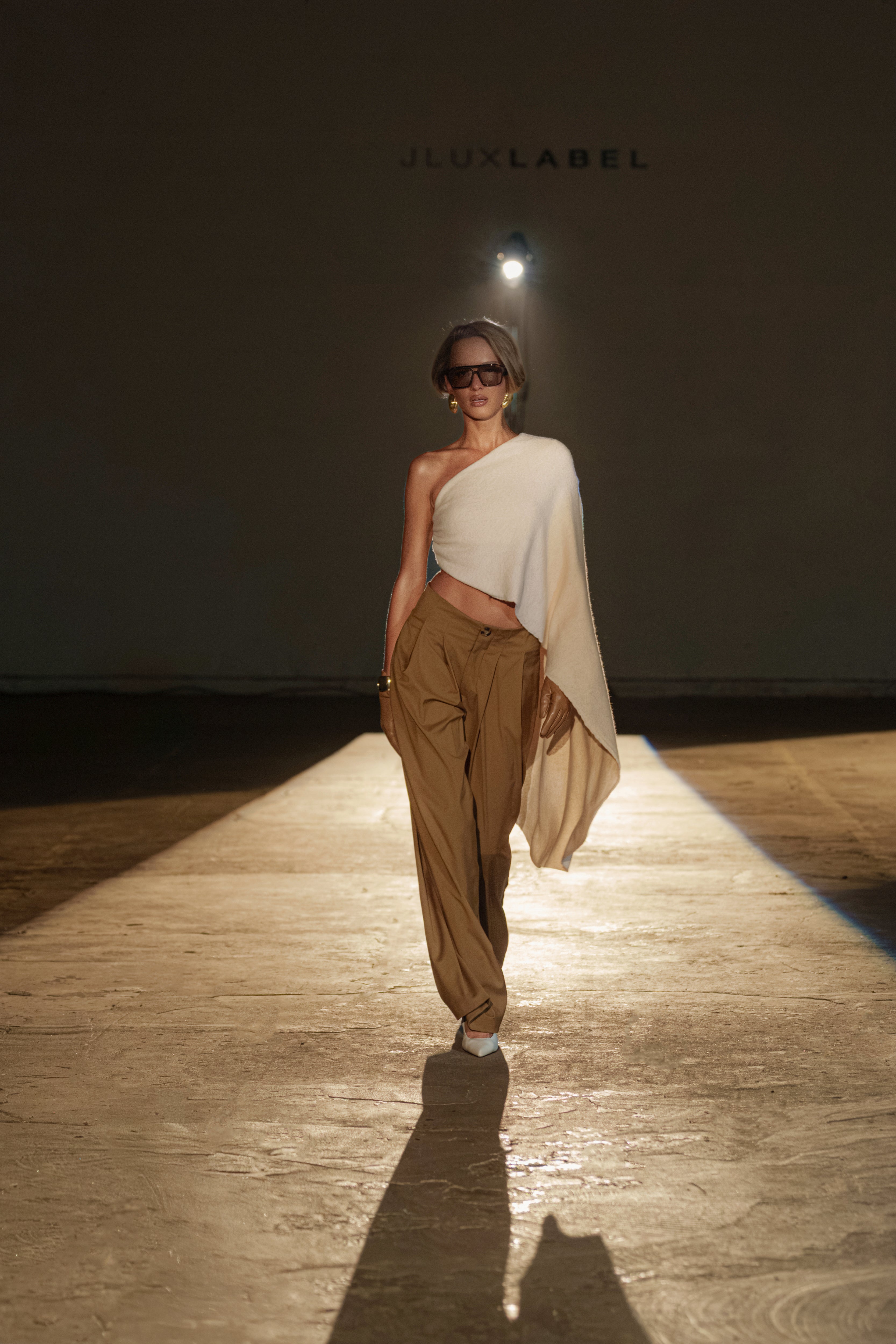 Tan Polished Pleat Trouser