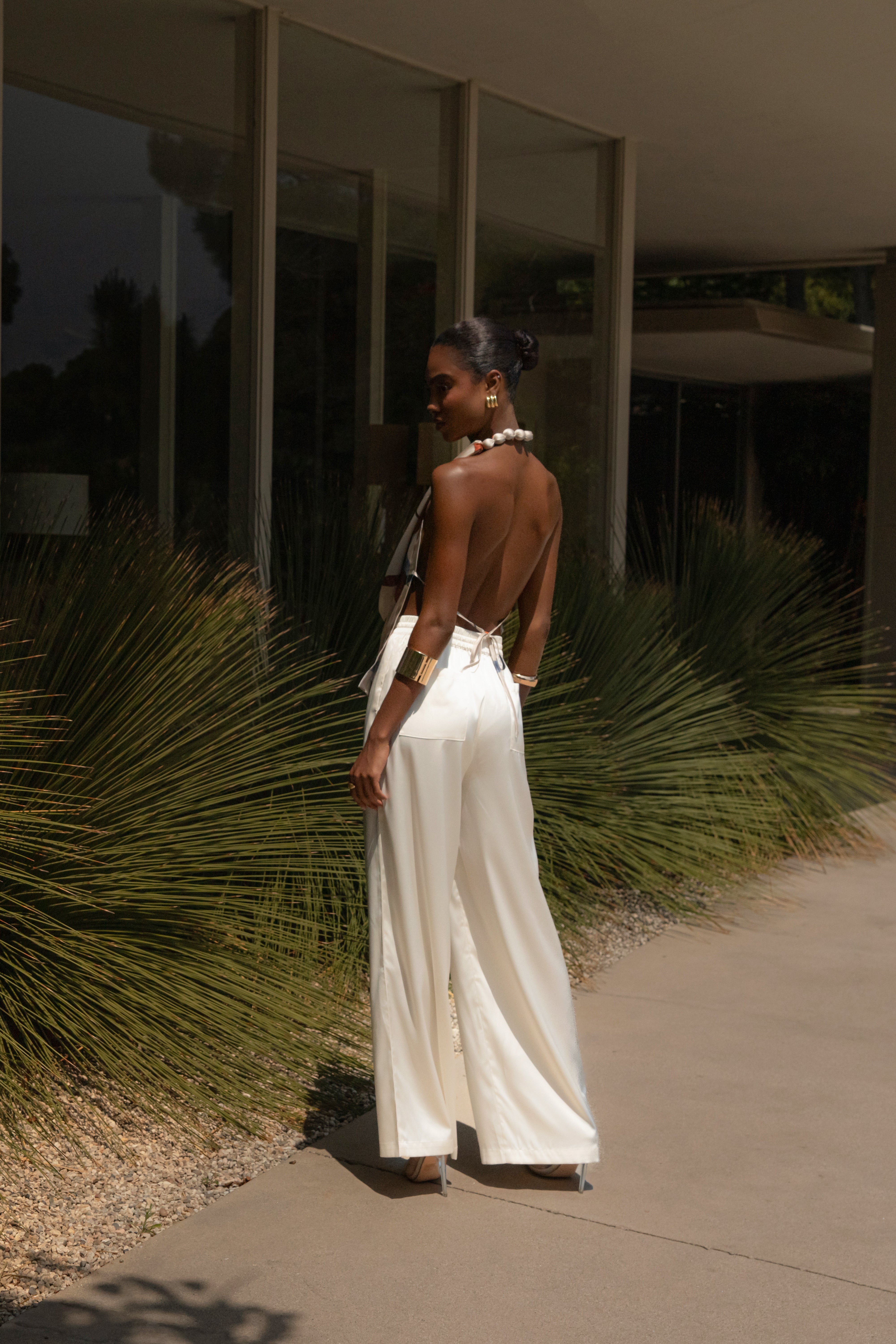 Ivory Tropic Dawn Satin Top - JLUXLABEL