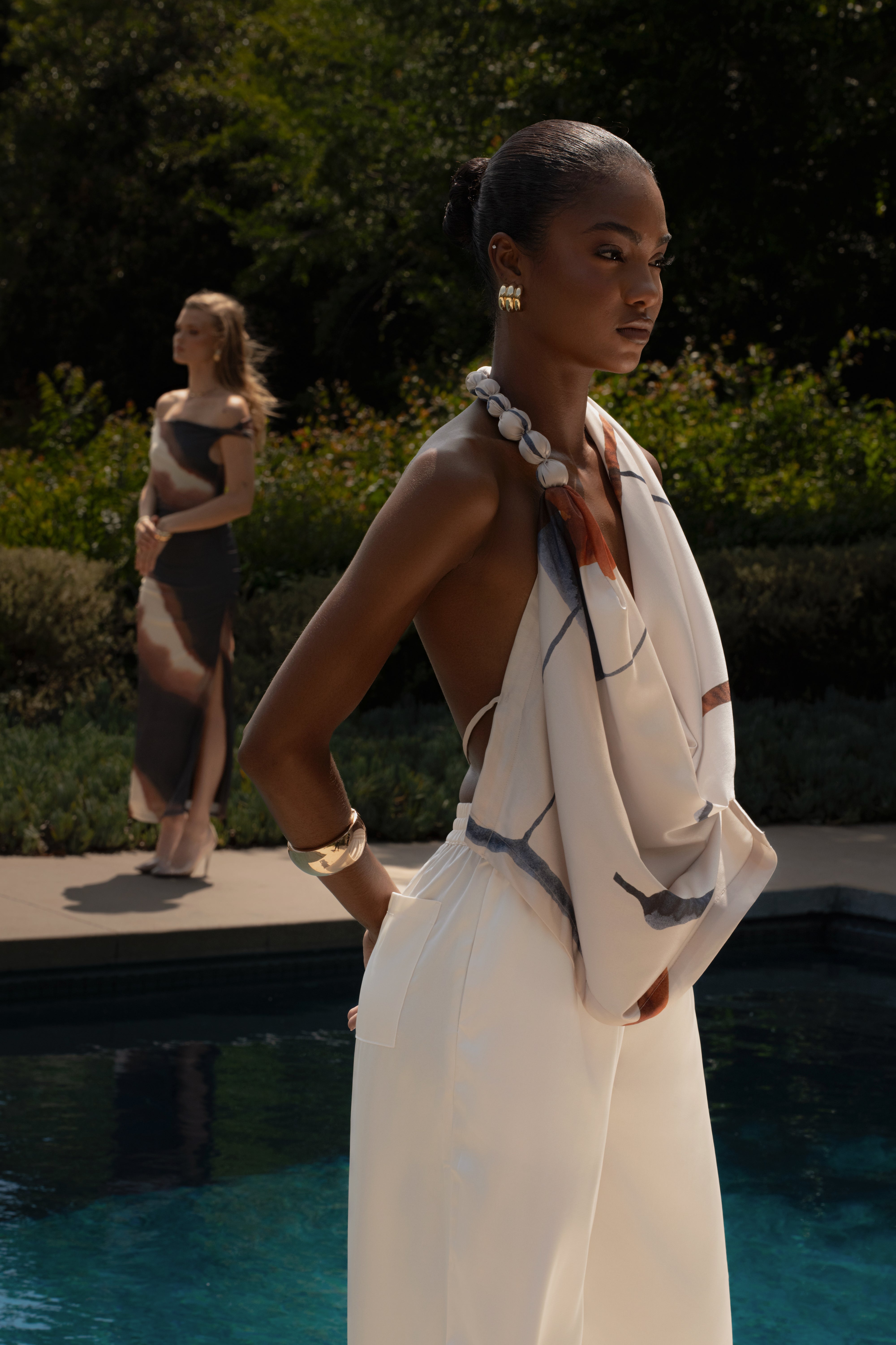 Ivory Tropic Dawn Satin Top - JLUXLABEL