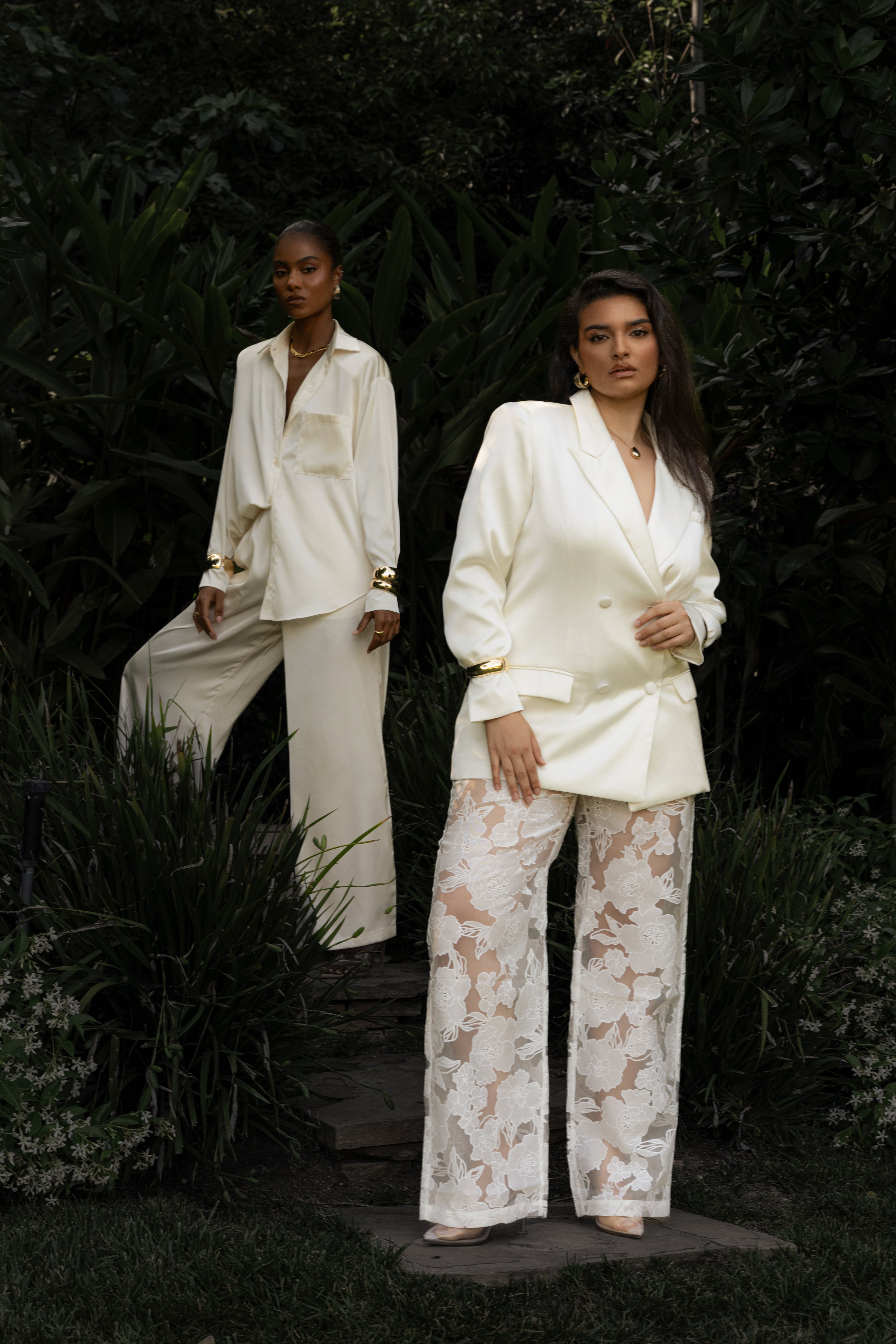 Ivory Organza Floral Pant - JLUXLABEL