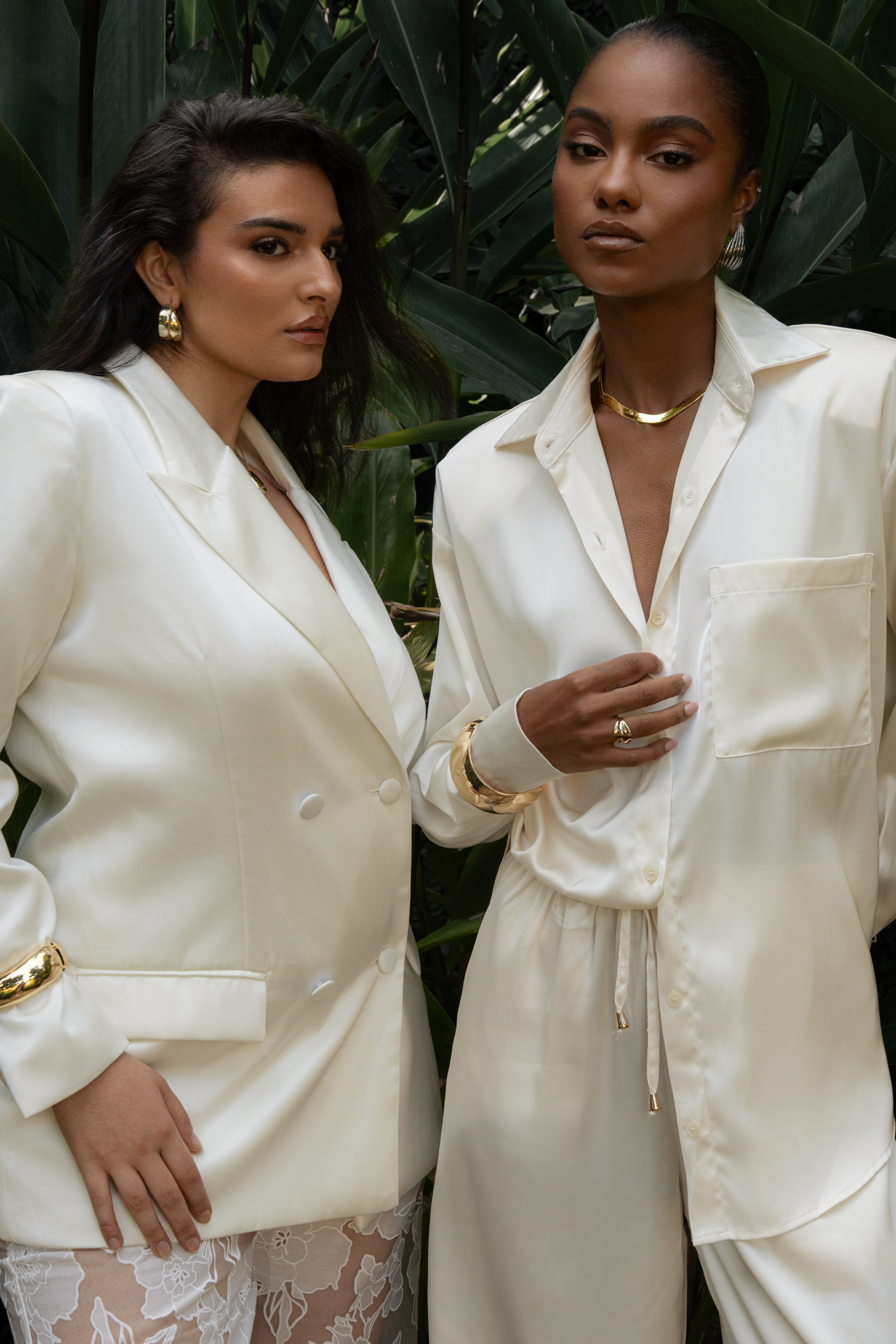 Ivory Island Ease Collared Satin Top - JLUXLABEL